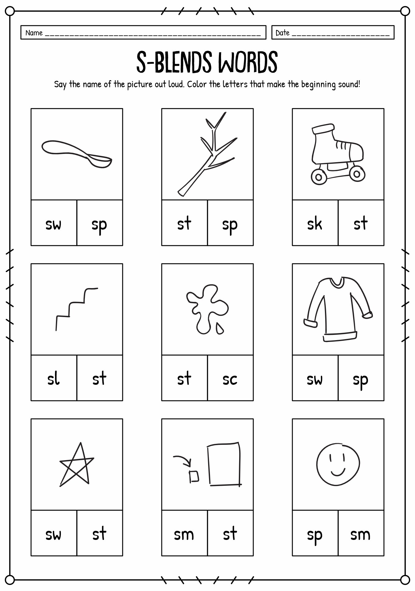 First Grade Phonics S-Blends Worksheets