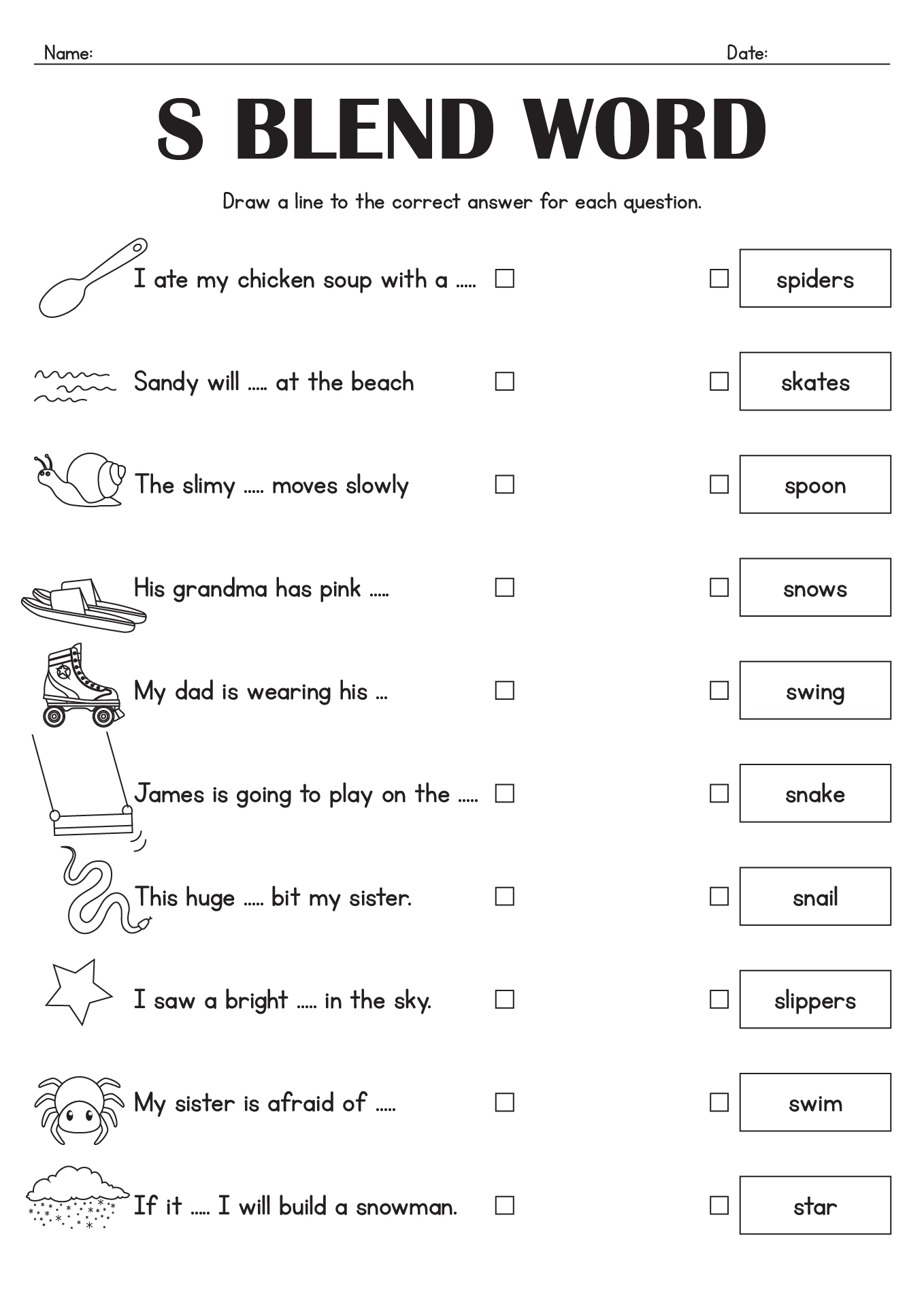 First Grade S-Blends Identification Worksheets