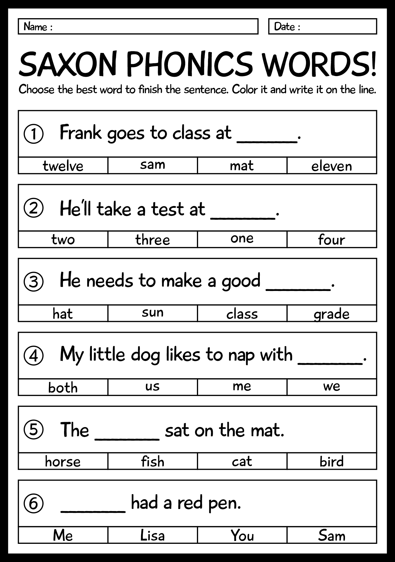 First Grade Saxon Phonics Practice Tests