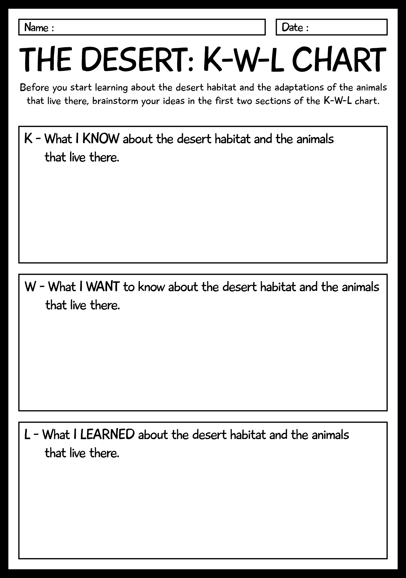 First Grade Science Worksheets on Deserts