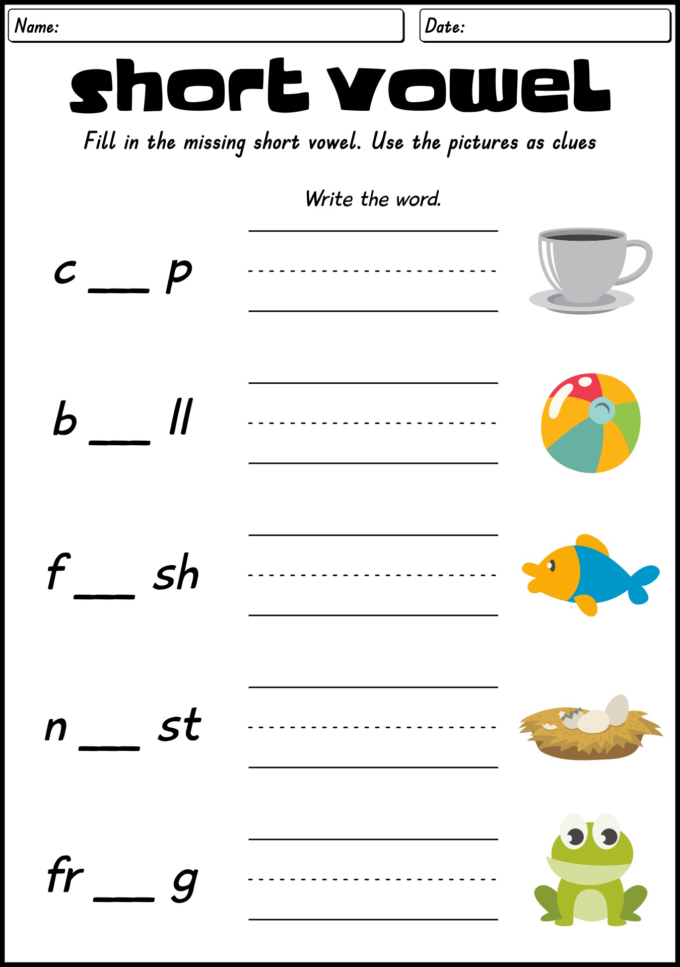 First Grade Vowel Sounds Worksheets