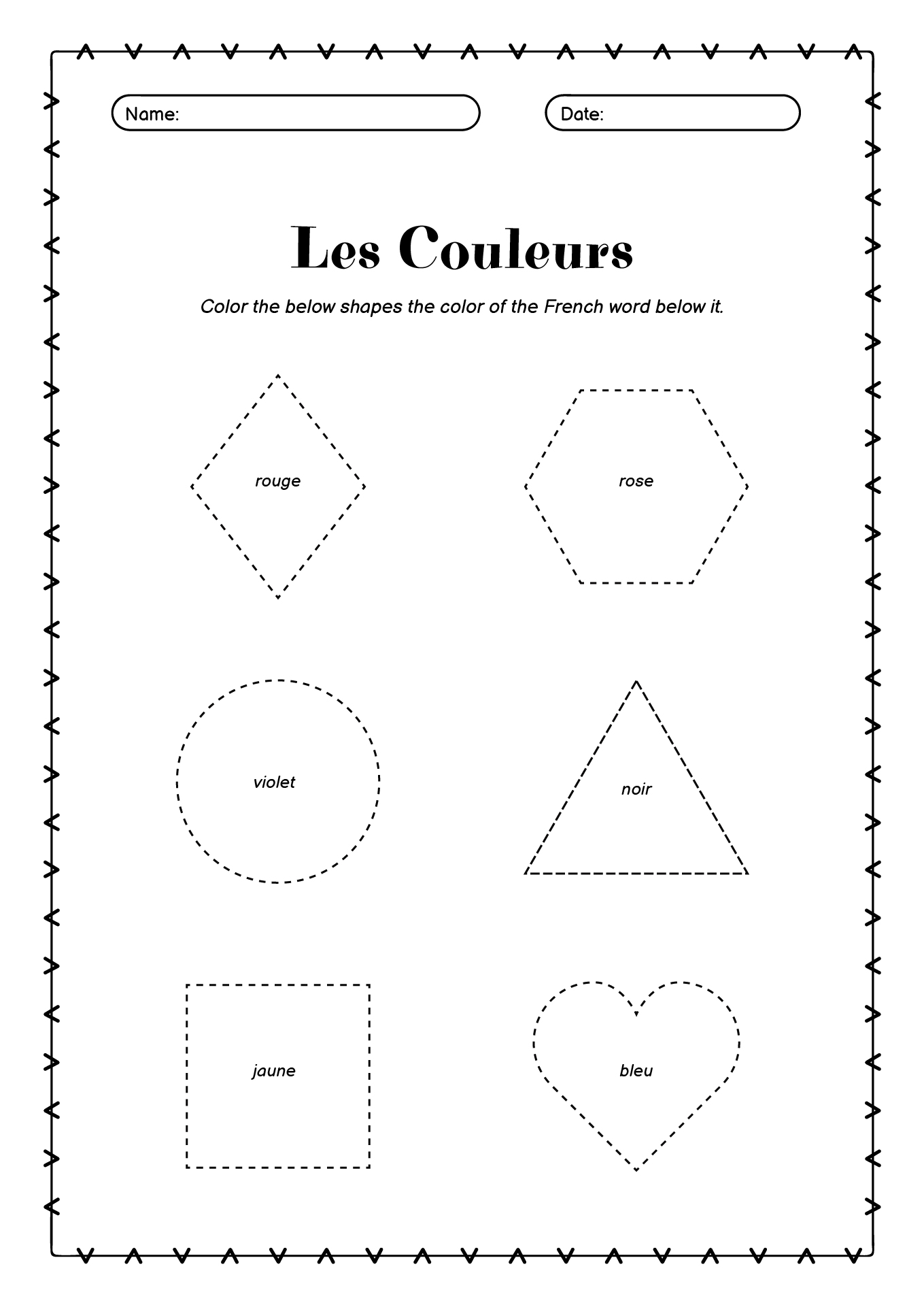 French Language Learning Colors Worksheet