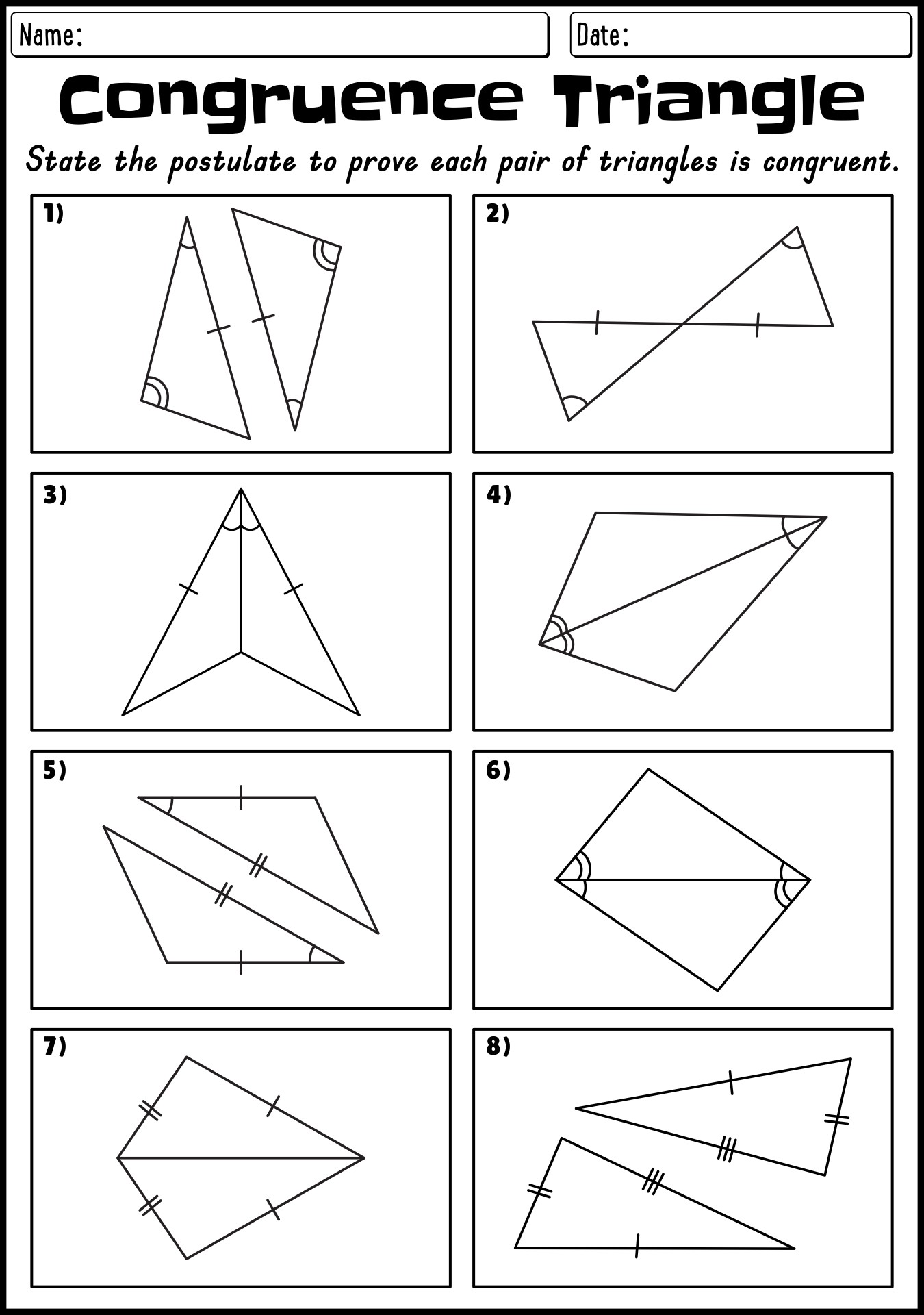 Geometry Triangle Congruence Worksheet Exercises