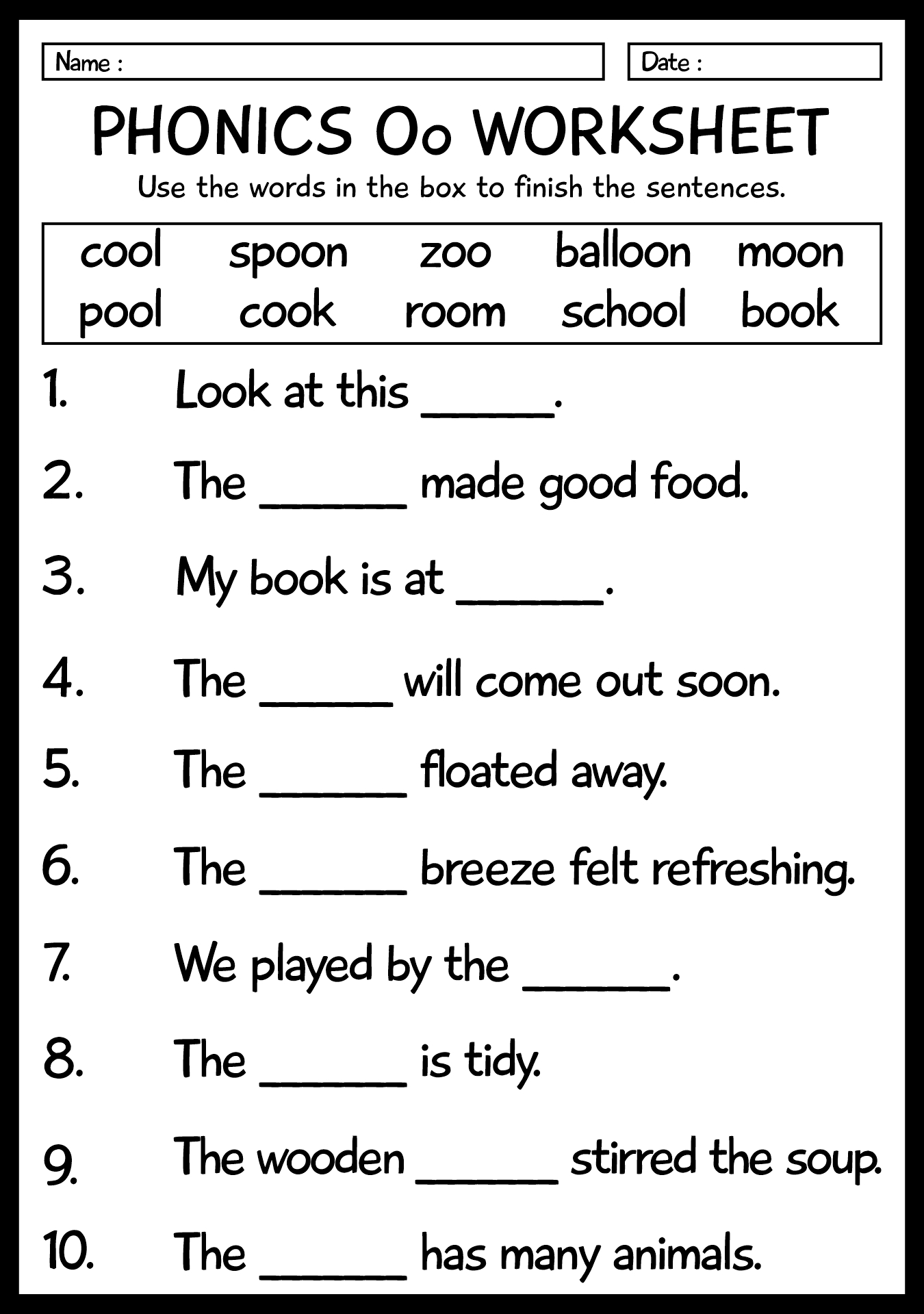 Grade 1 Phonics Oo Words Learning Worksheets