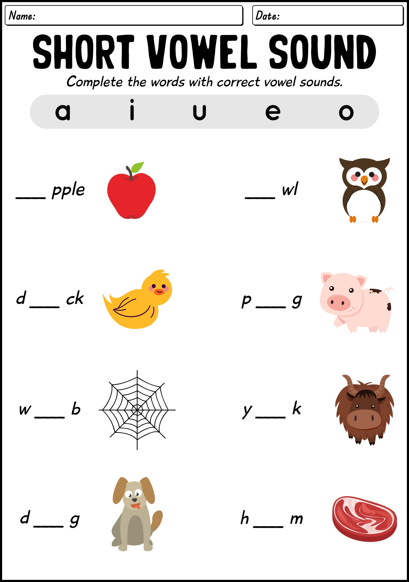 Grade 1 Phonics Practice With Short Vowel Sounds