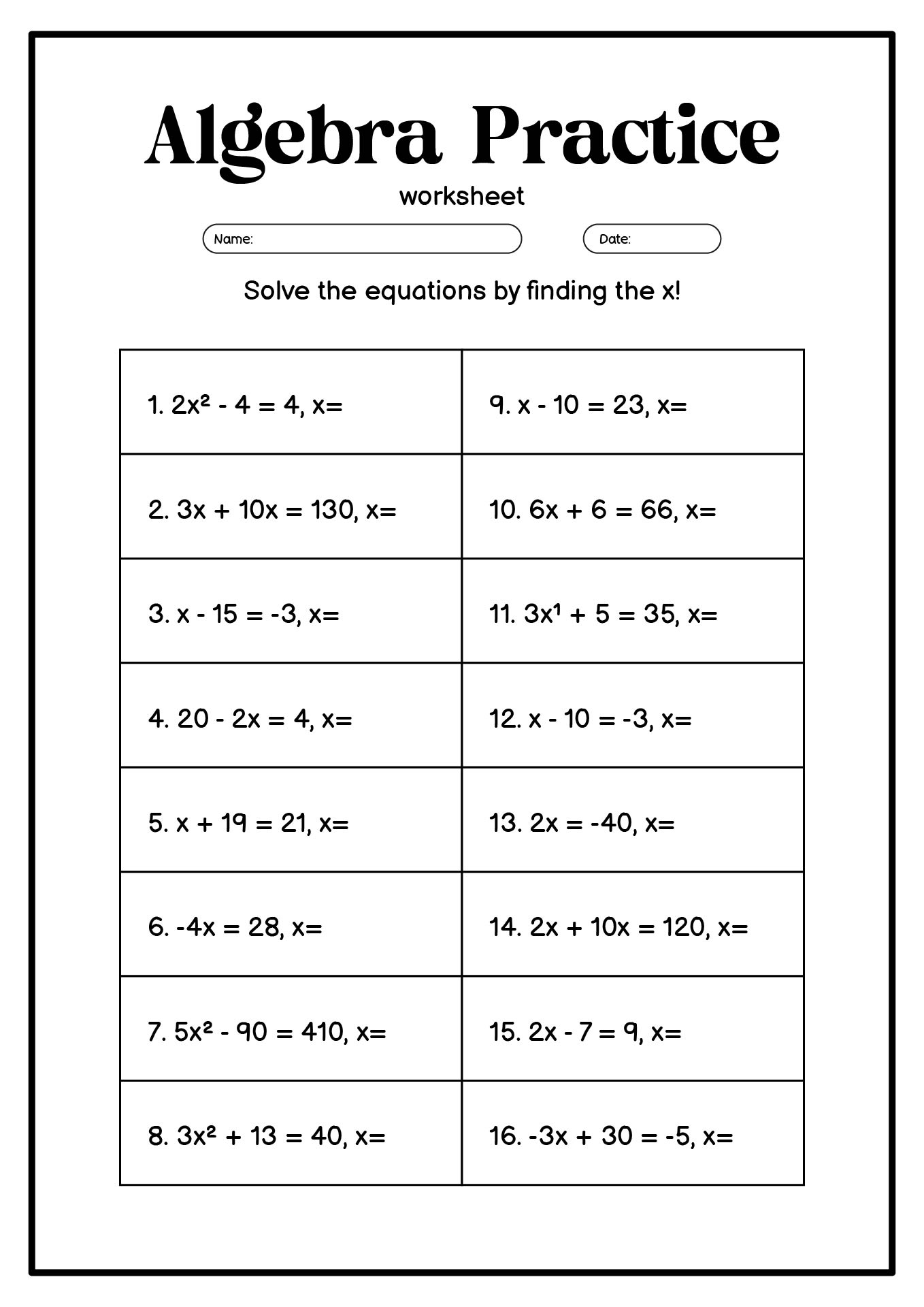 Grade 6 Algebra Readiness Practice Worksheets