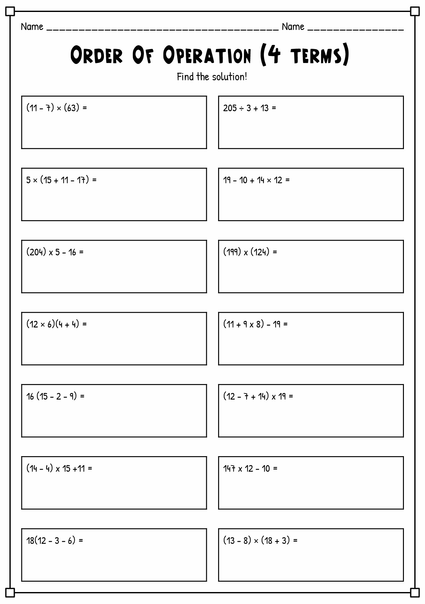 Grade 6 Order of Operations PEMDAS Workbooks