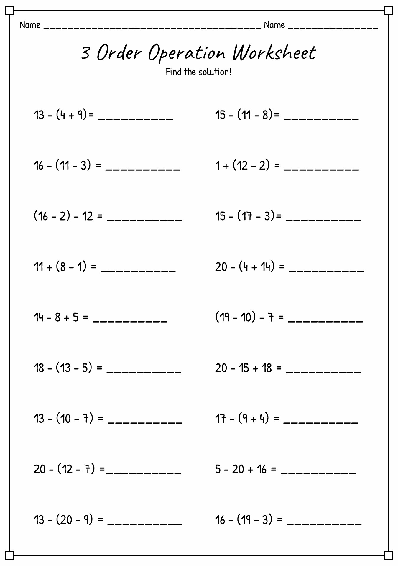 Grade 6 PEMDAS Math Exercise Worksheets