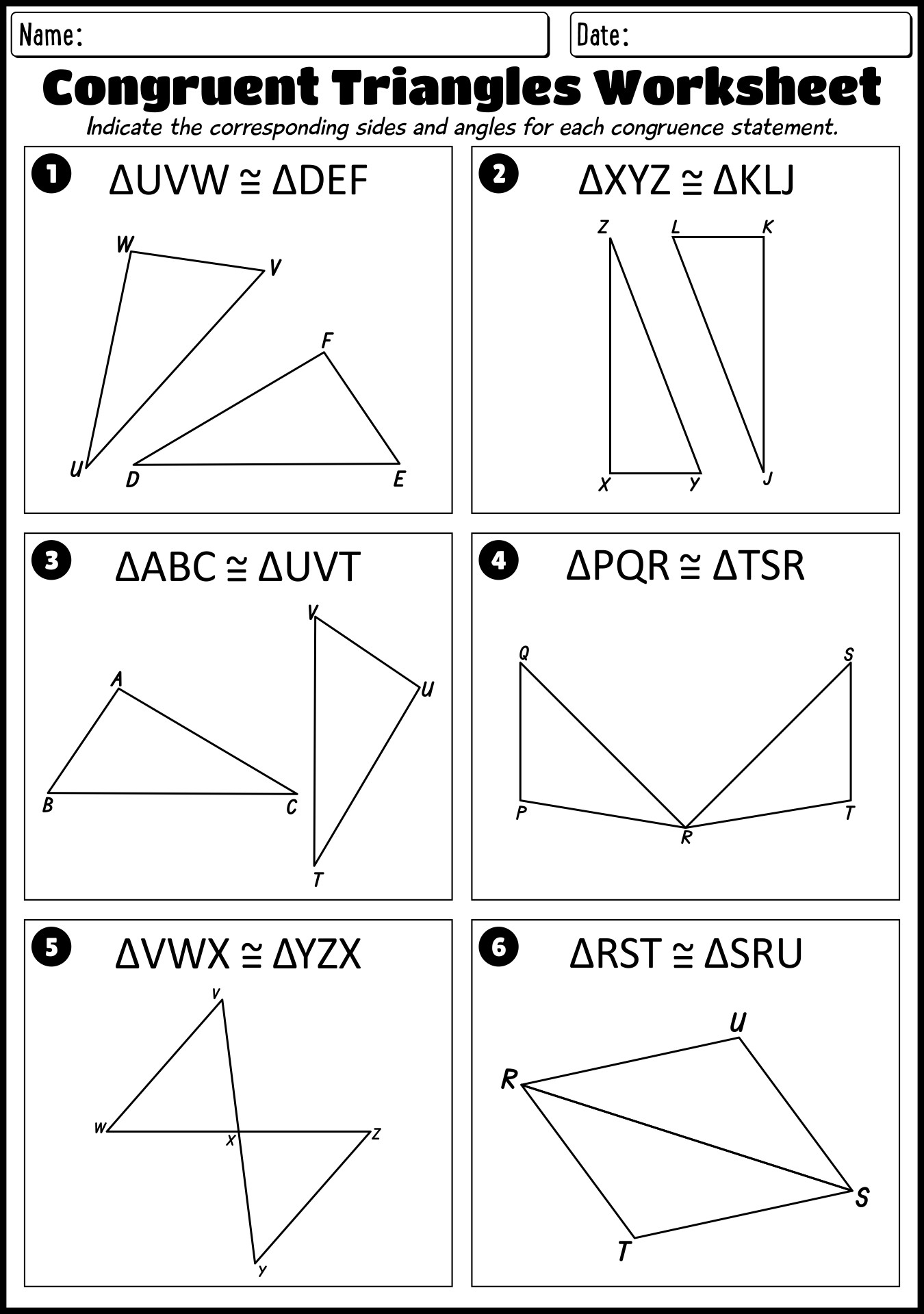 High School Triangle Congruence Theorems Worksheet