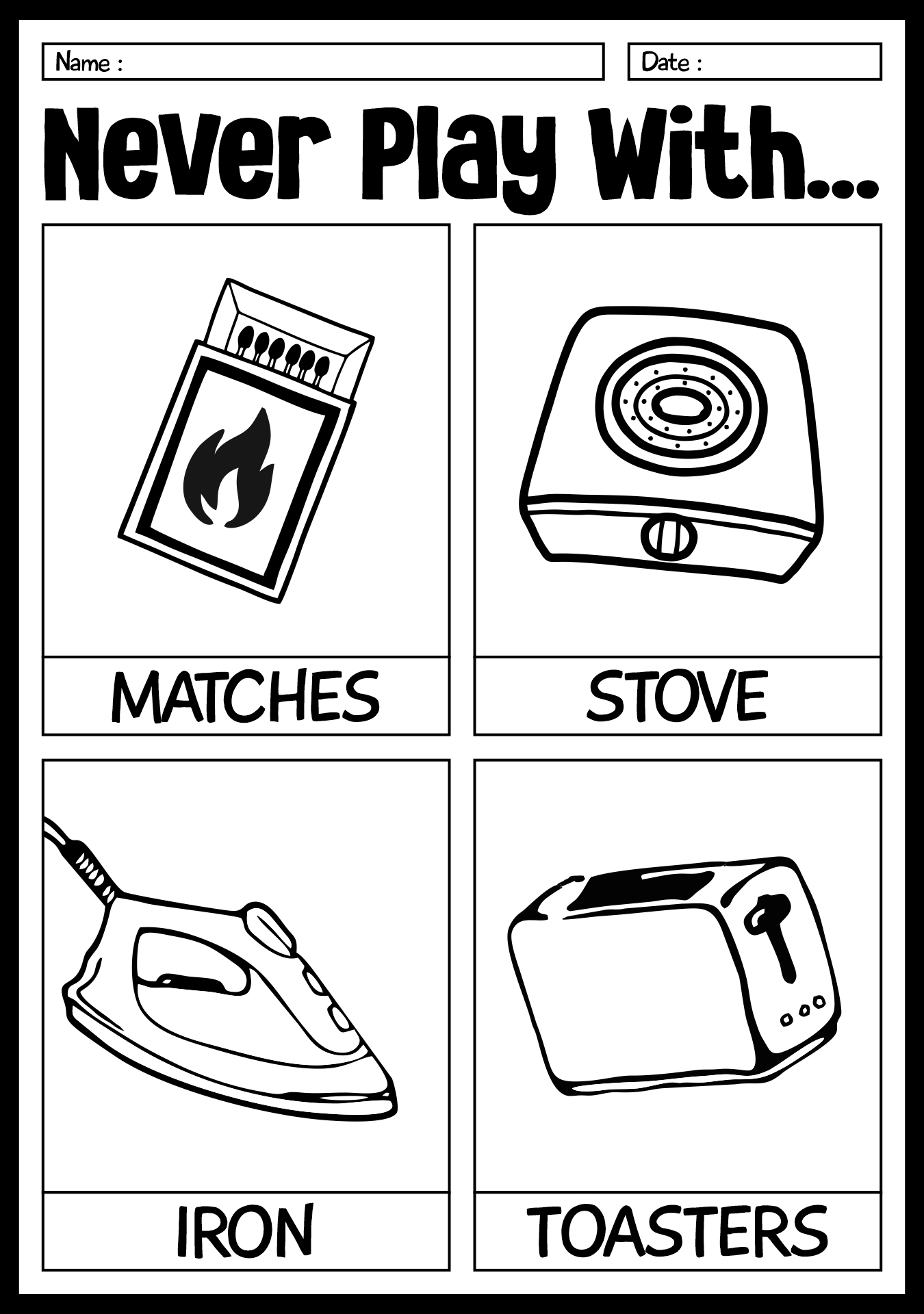 Home Safety Coloring Worksheets for Kids