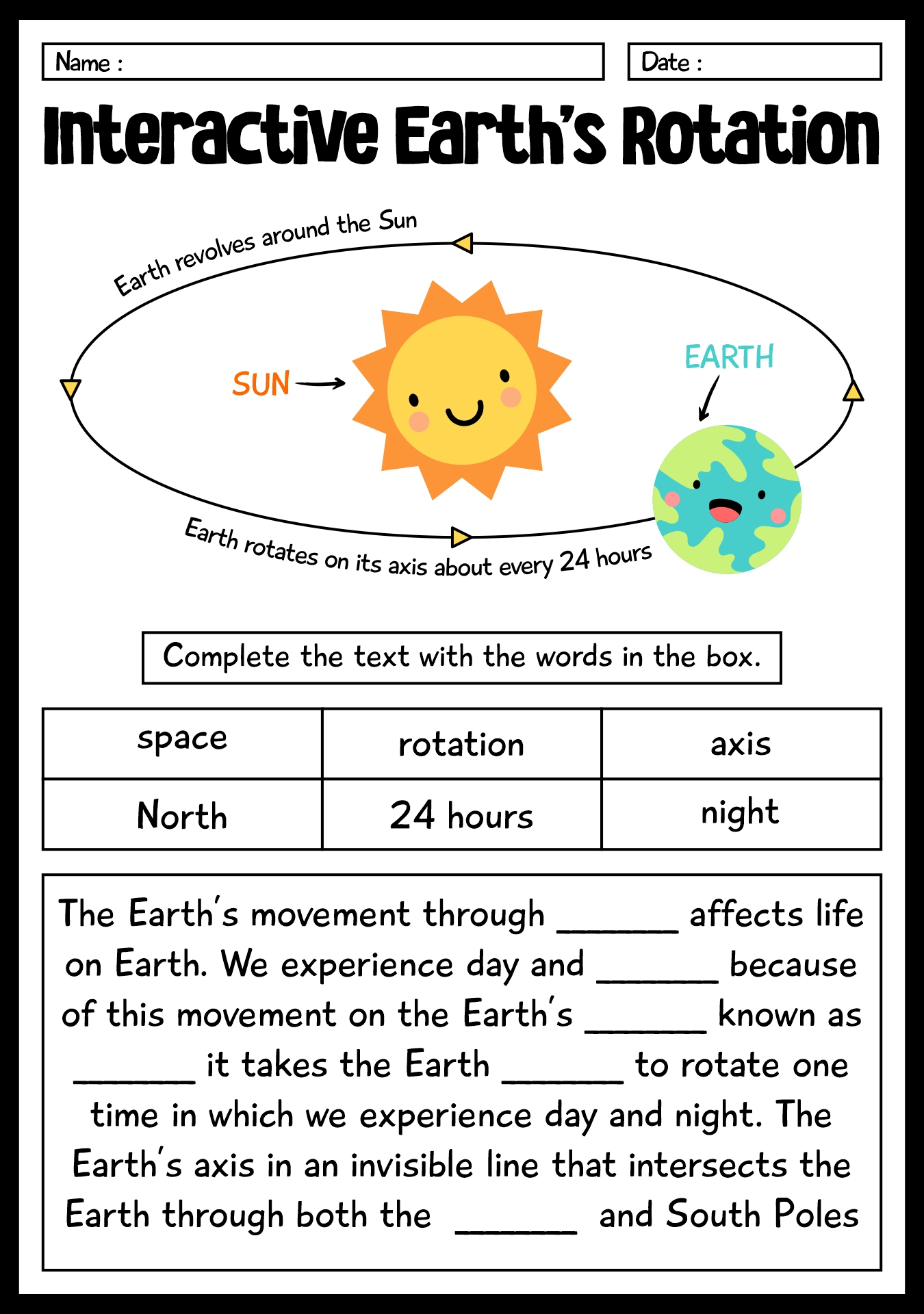 Interactive Earths Rotation Worksheets 4th Grade