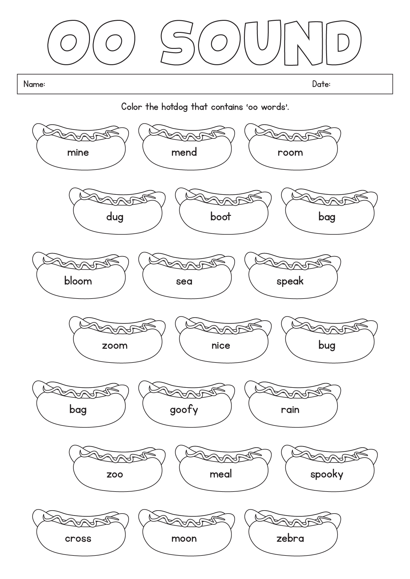 Interactive Oo Words Worksheets for Grade 1 Phonics