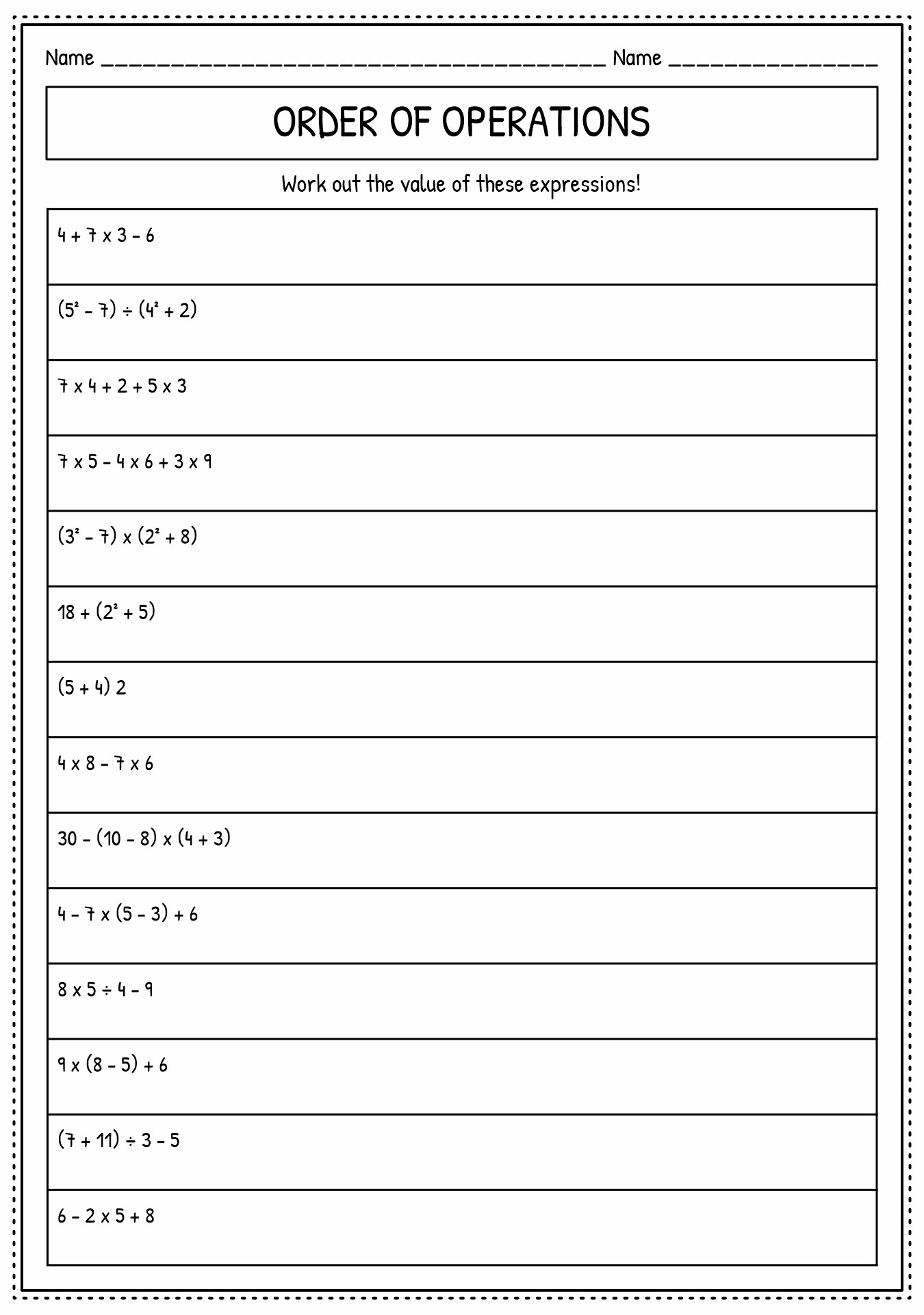 Interactive PEMDAS Activities for Grade Six