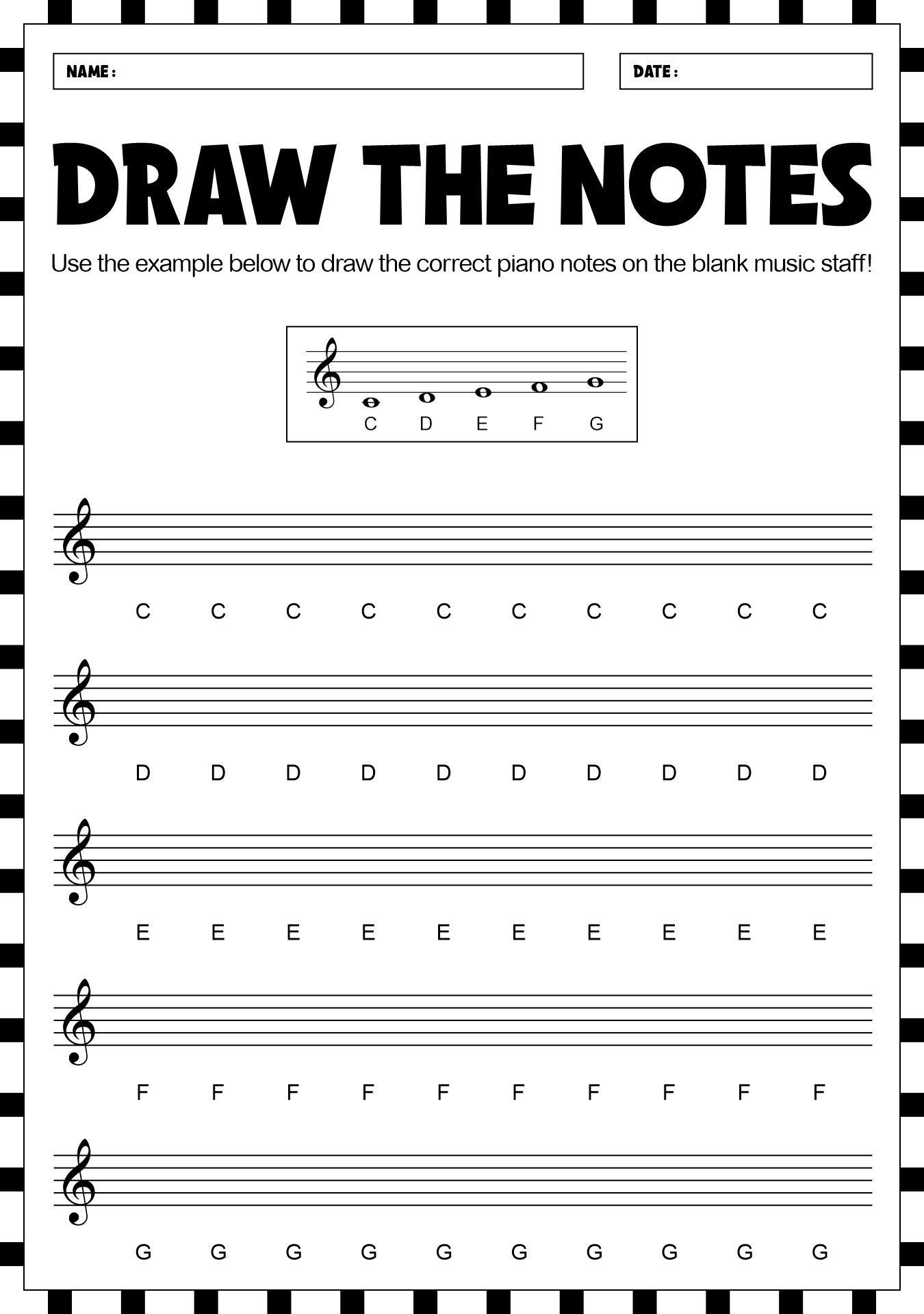 Kids Piano Music Notation Worksheets