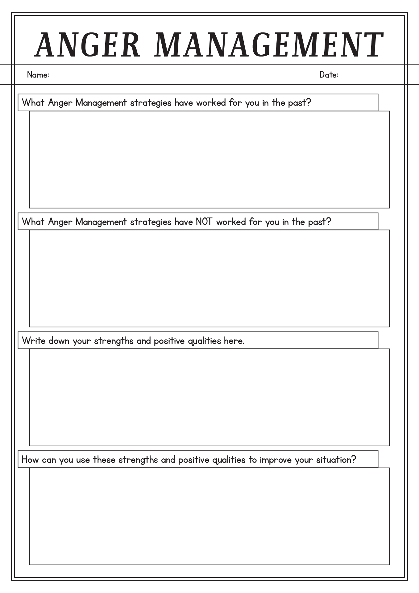 Managing Anger Techniques Worksheets