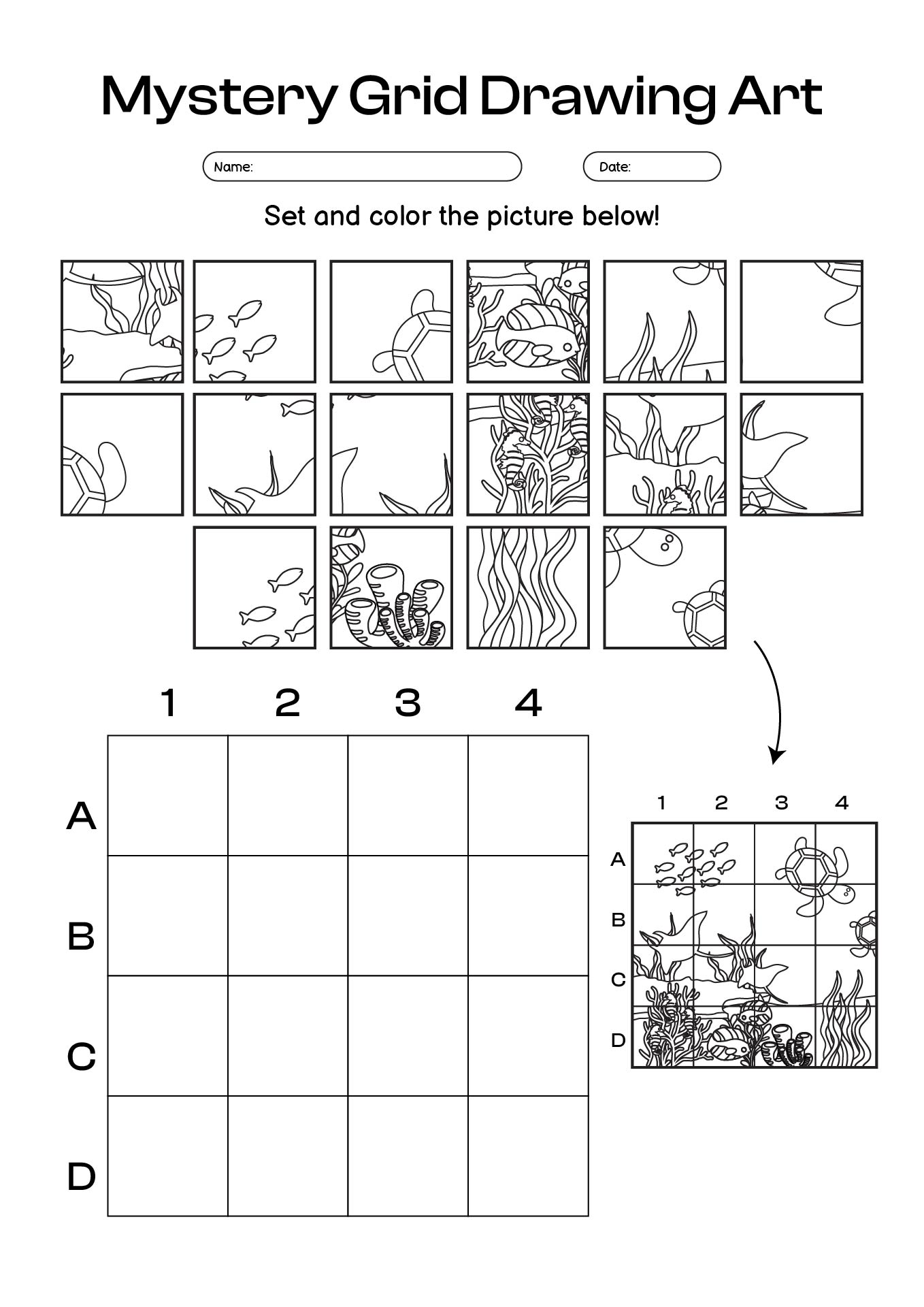 Mystery Grid Drawing Art Exercises for Kids