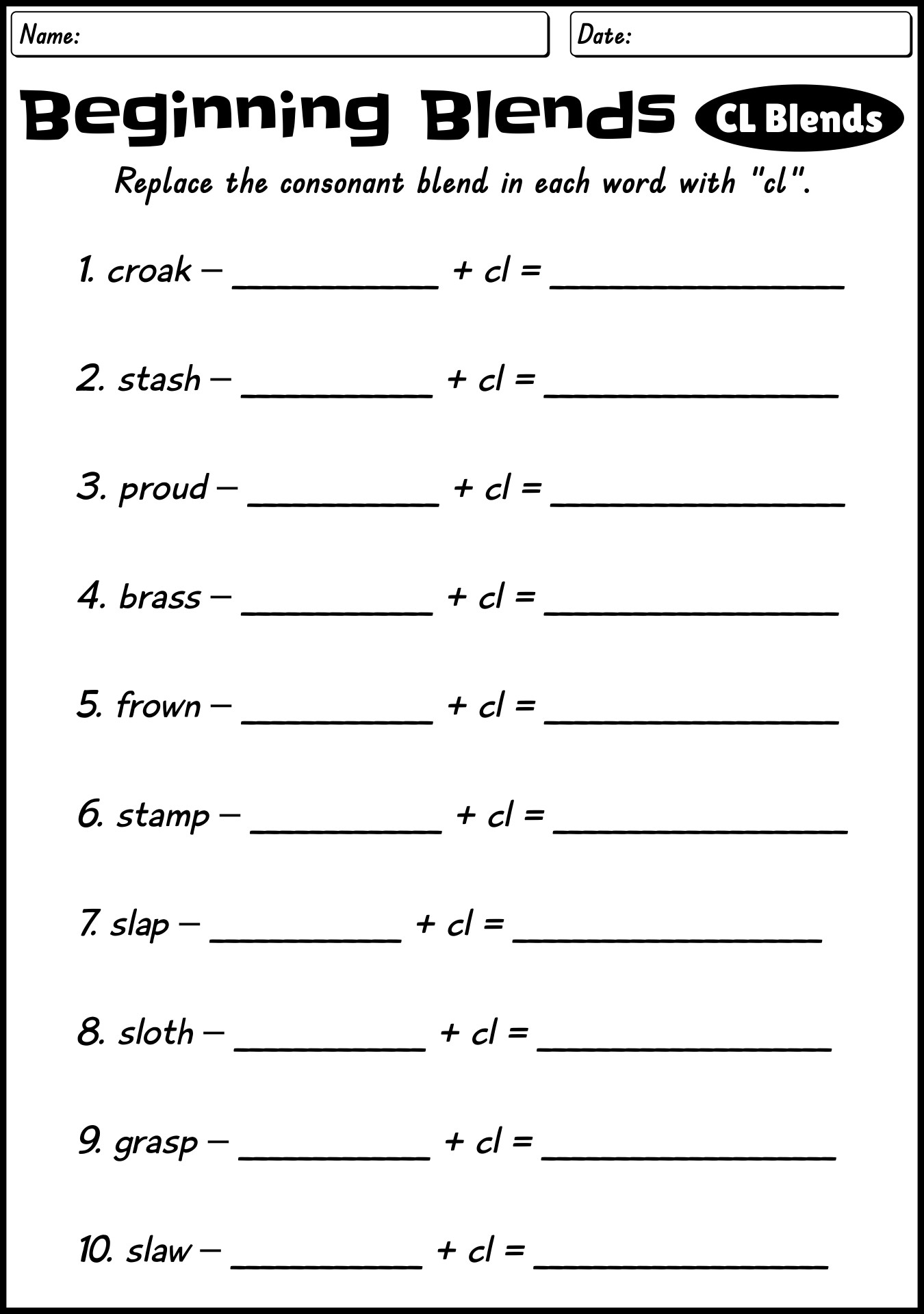 Phonics Blend Practice Worksheets For First Graders