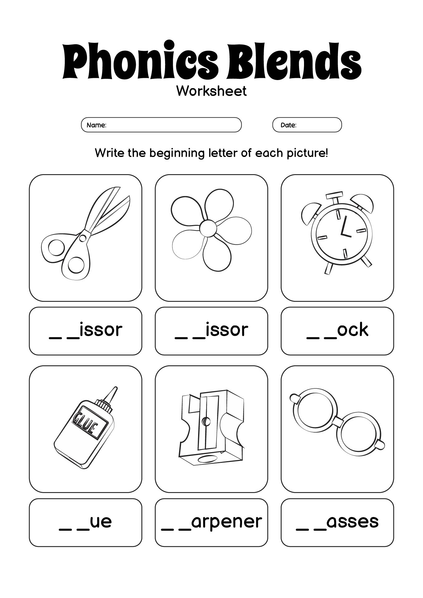 Phonics Blends Worksheets for 1st Grade Students