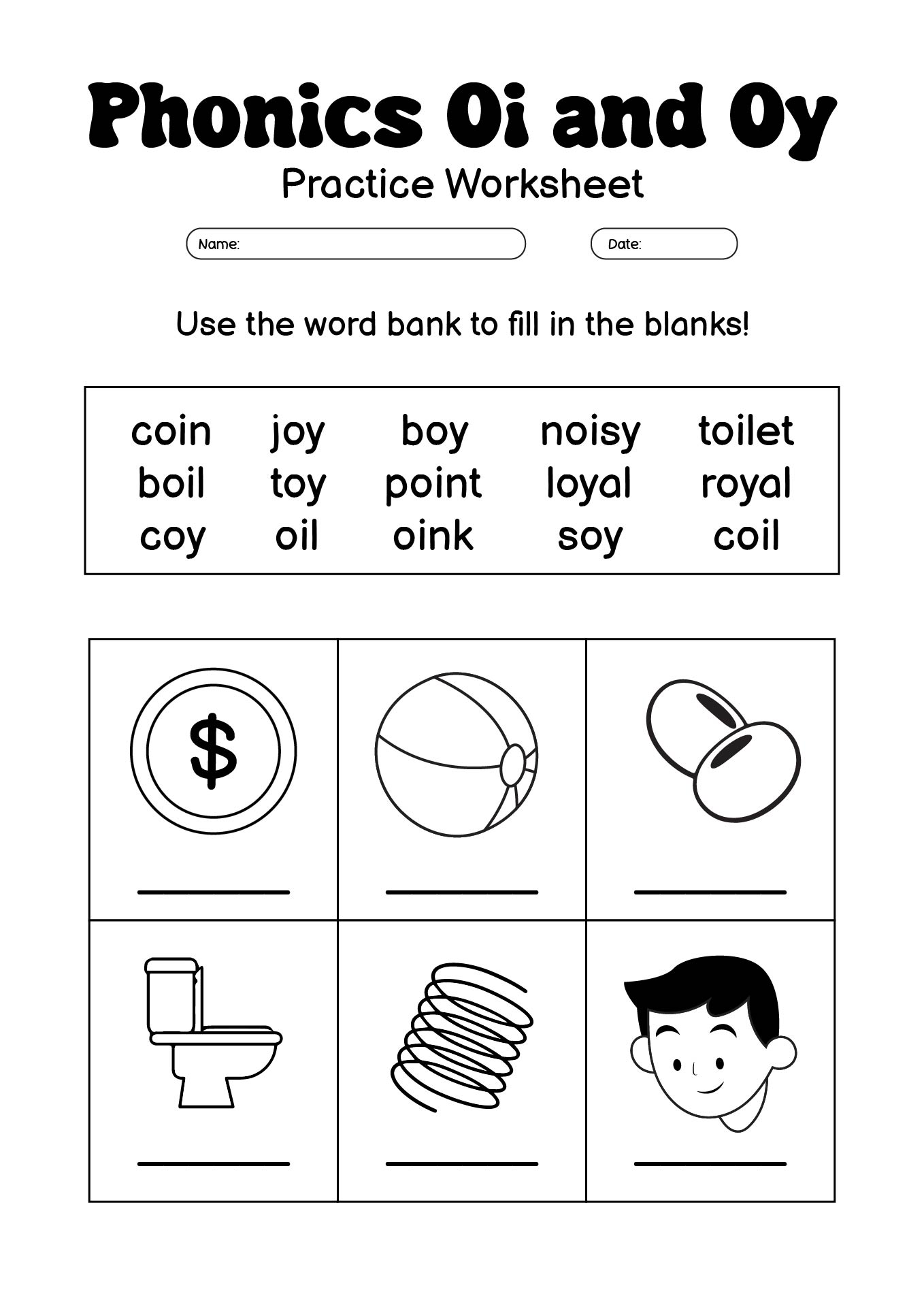 Phonics Oi and Oy Practice Worksheets