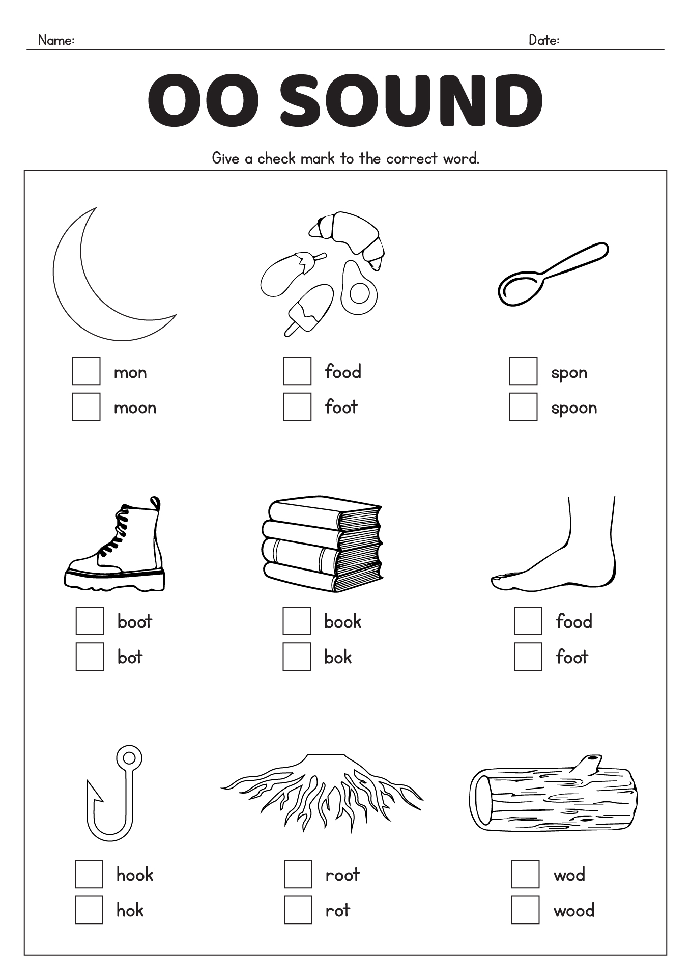 Phonics Oo Sound Practice Sheets for 1st Graders