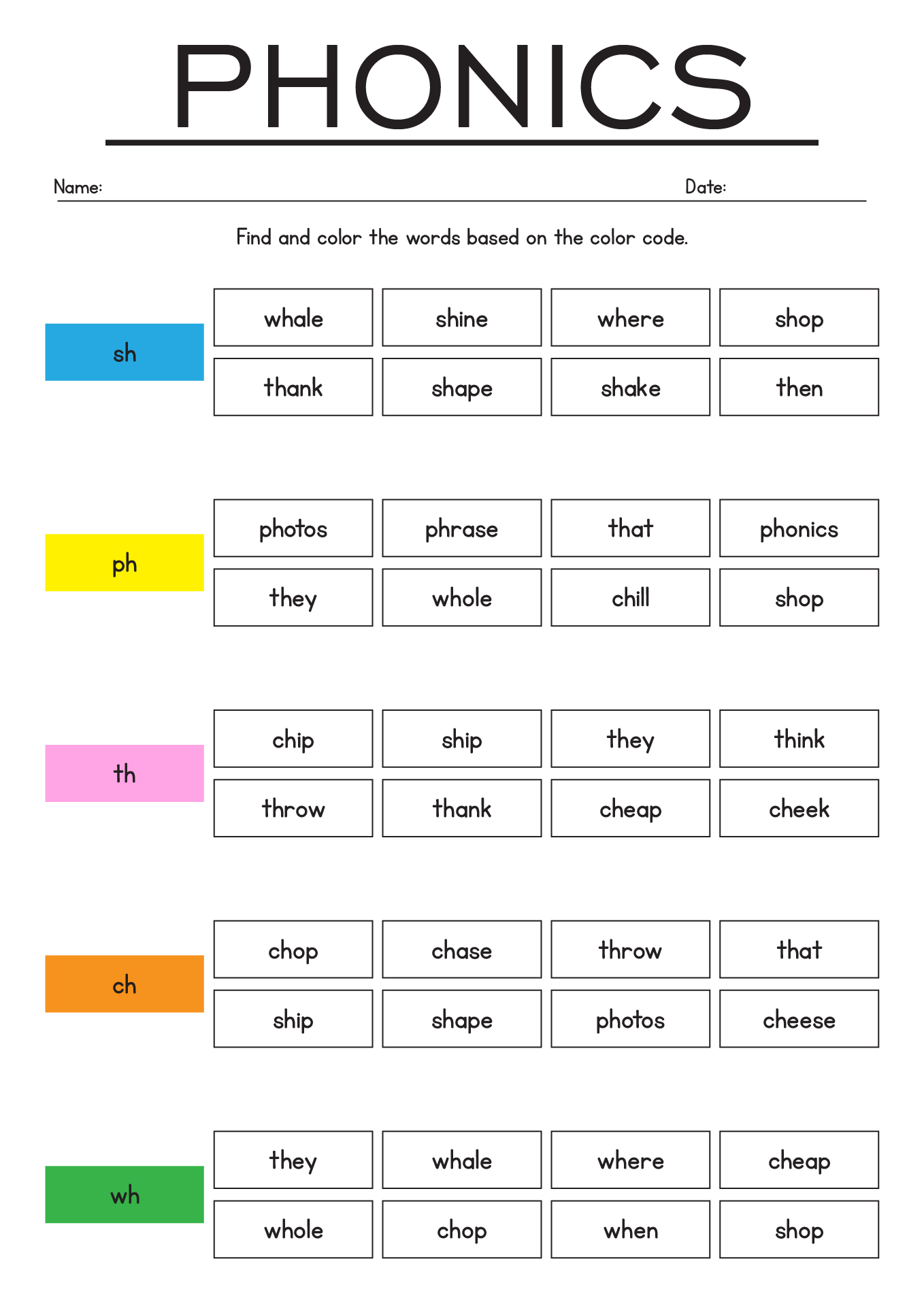 Phonics Worksheet for First Grade Students