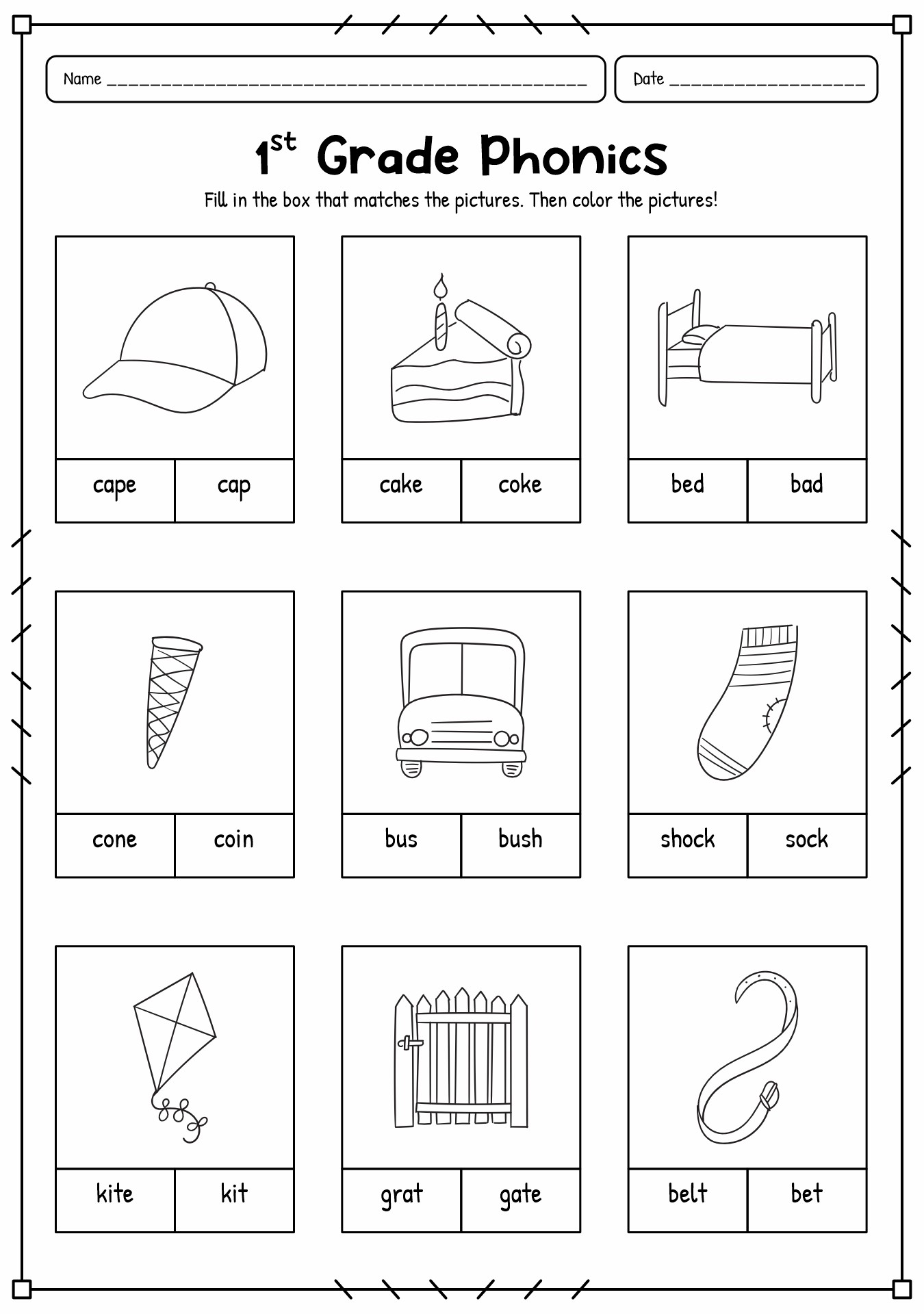 Primary School Phonics Worksheets for First Grade