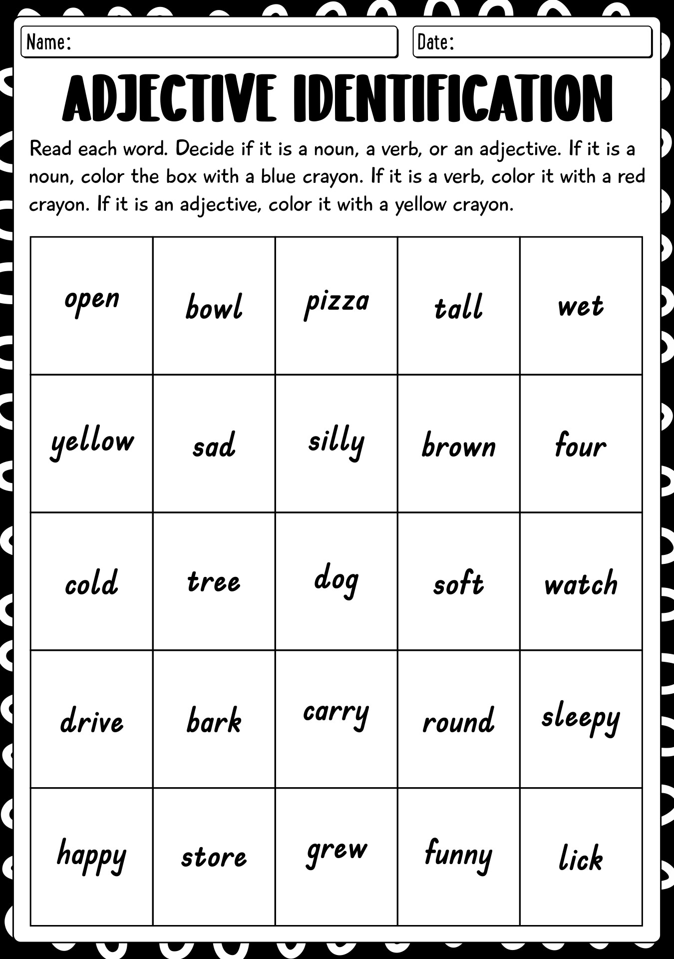 Printable Adjective Identification Worksheets for 1st Grade