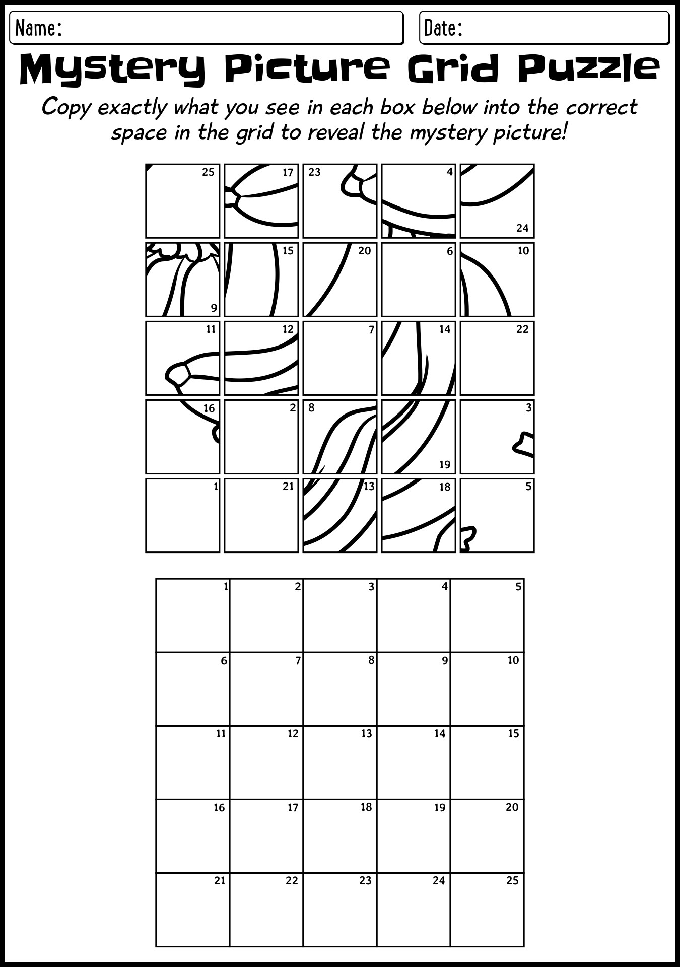 Printable Worksheet Mystery Art Grid Puzzles For Children