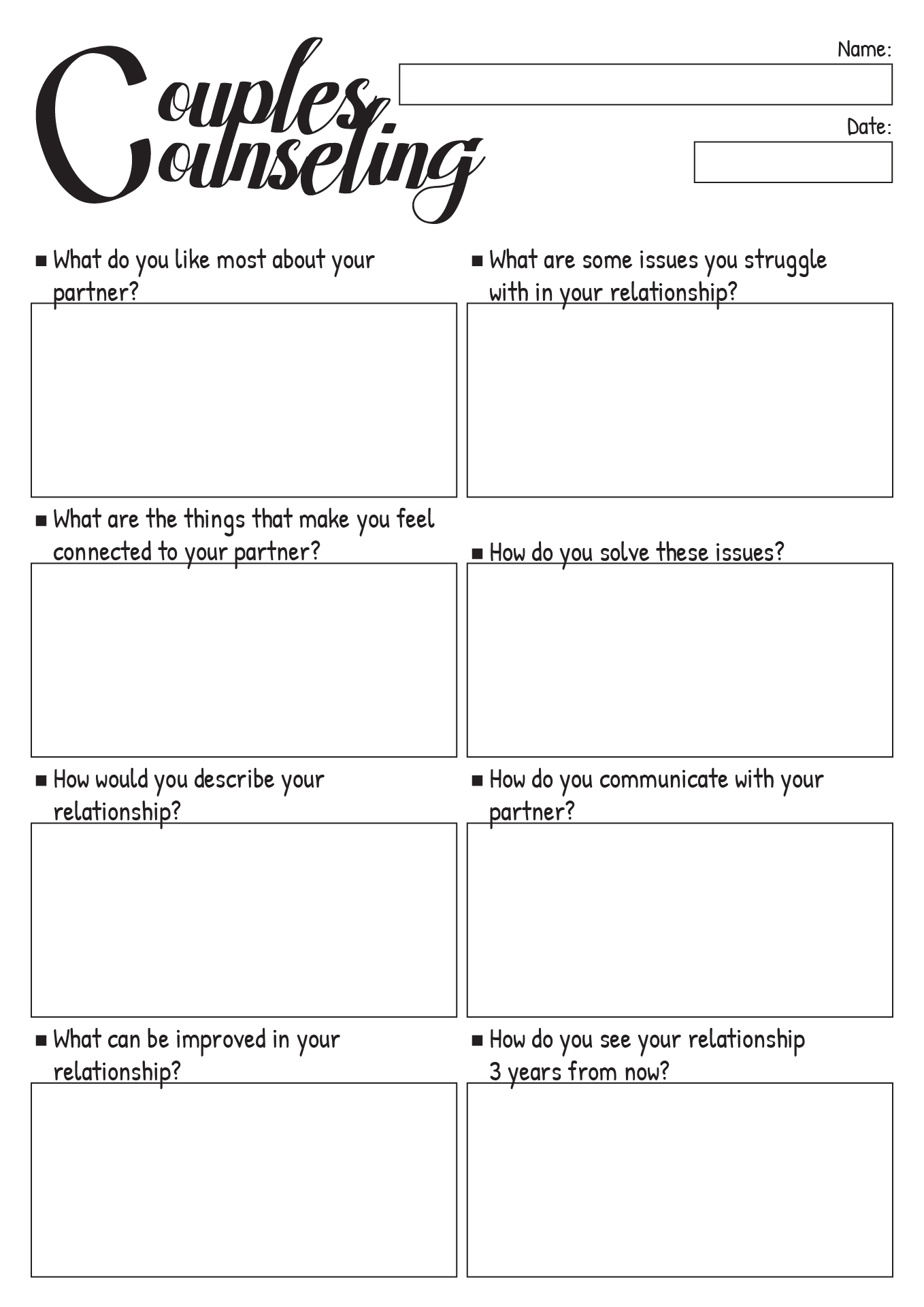 Problem Solving Worksheets For Couples Printable