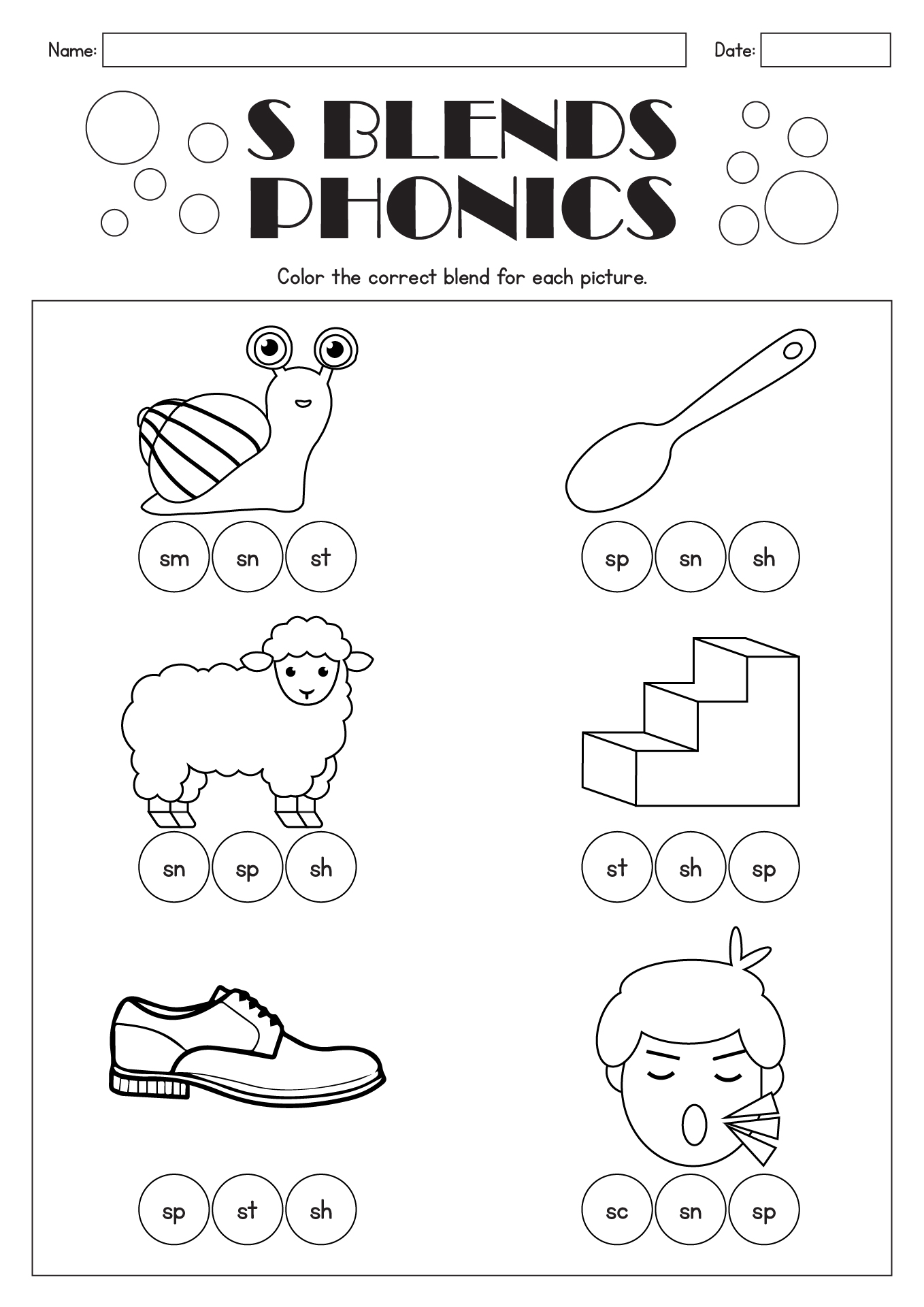 S-Blends Phonics Worksheets For 1st Grade