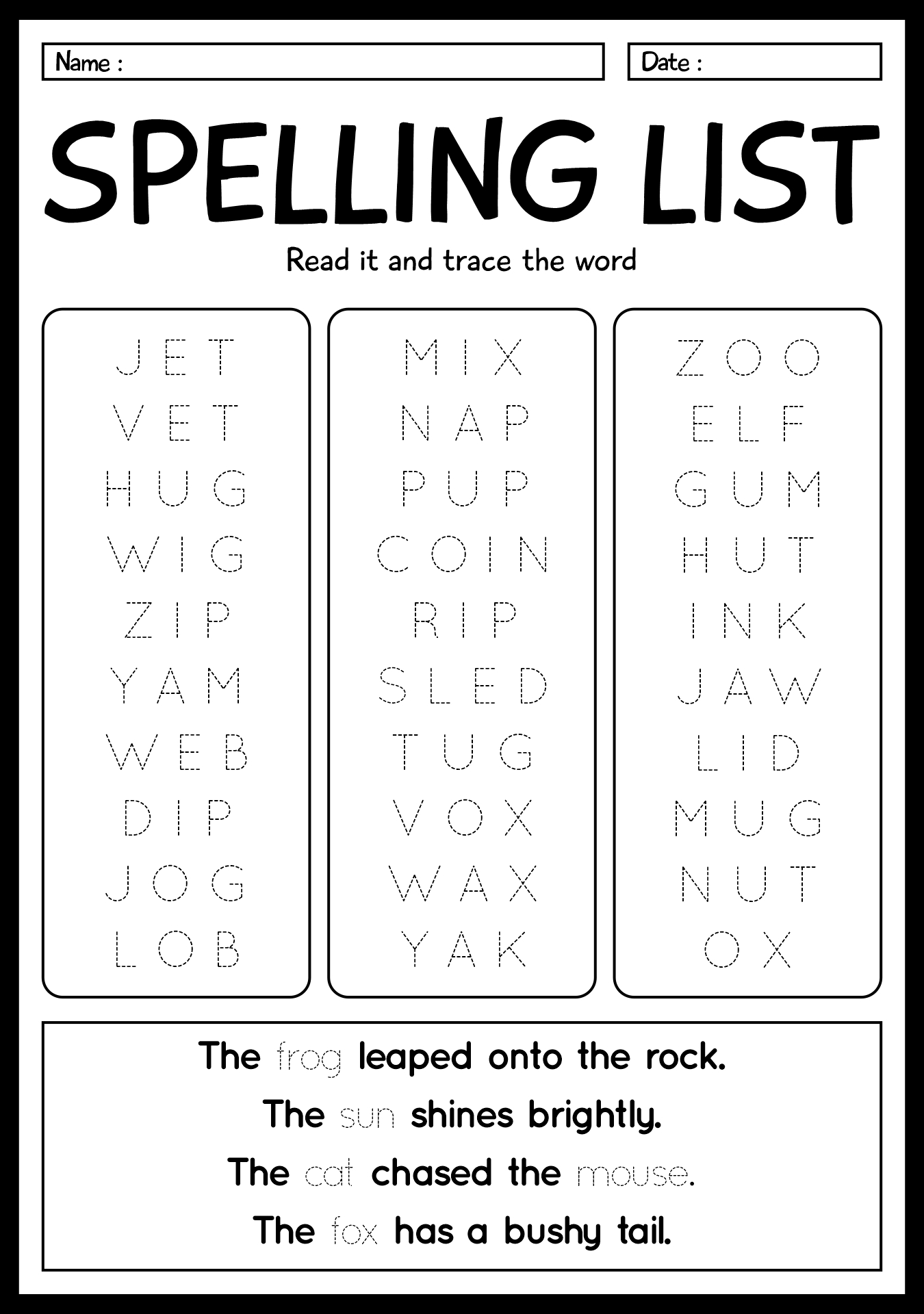 Saxon Phonics First Grade Spelling Worksheets