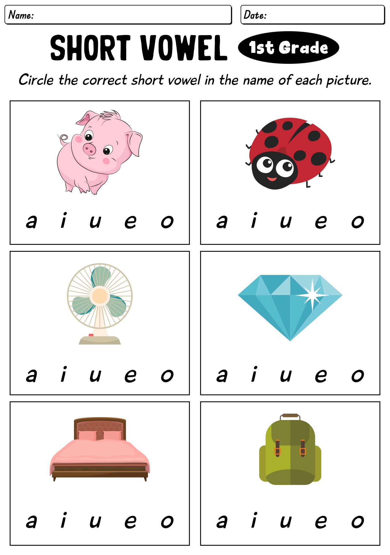 Short Vowel Phonics Worksheets For 1st Grade