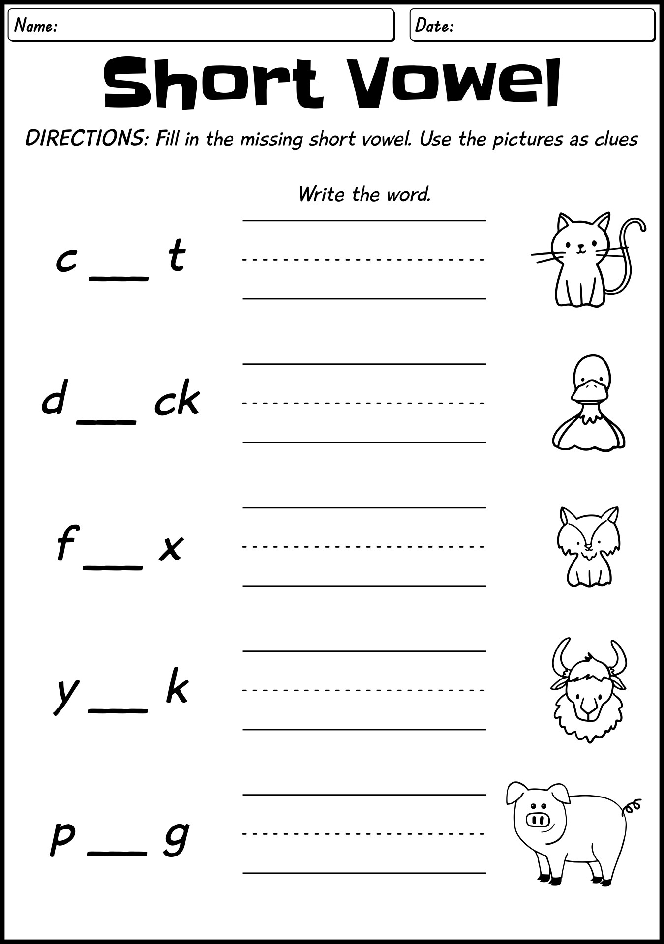 Short Vowel Sounds Worksheets For First Graders