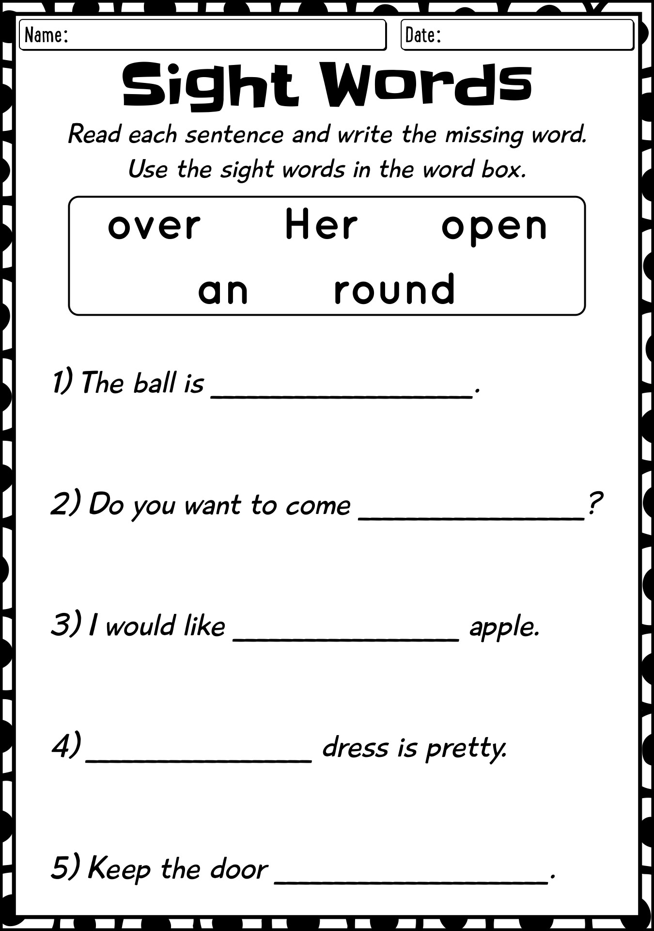 Sight Words Phonics Worksheets For First Grade