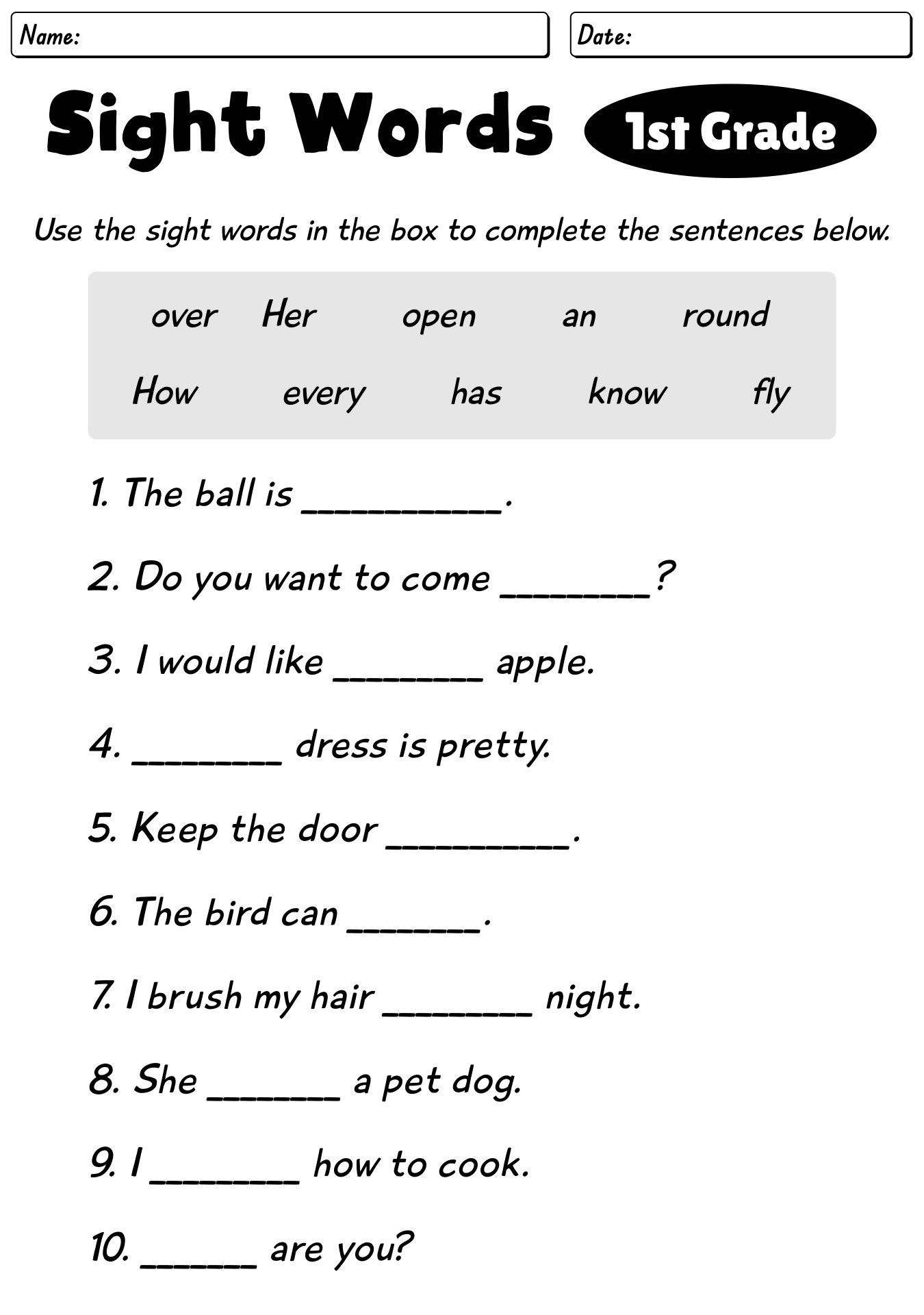 Sight Words Practice For First Grade Phonics