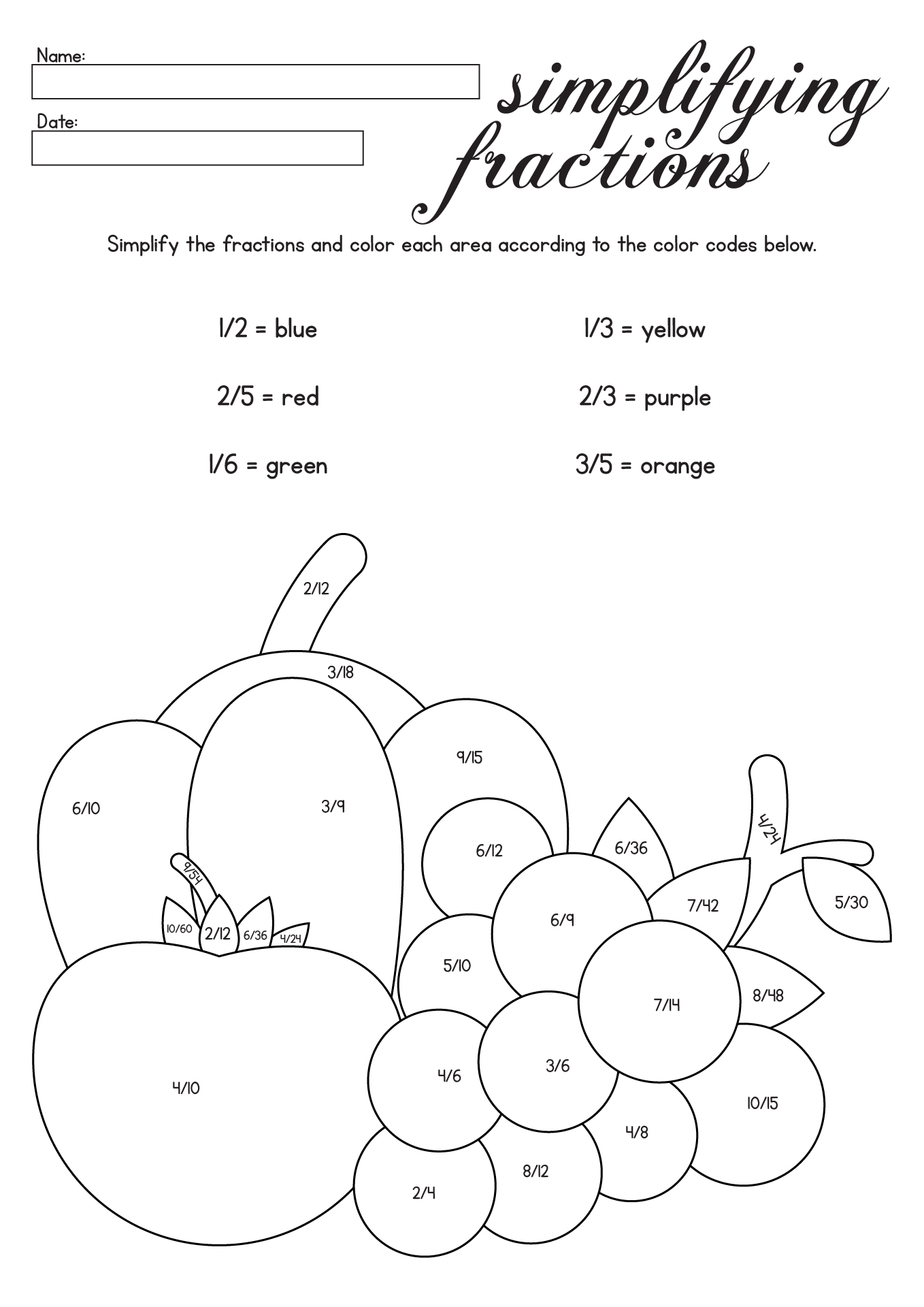 Simplify Fractions Art Activity Worksheet