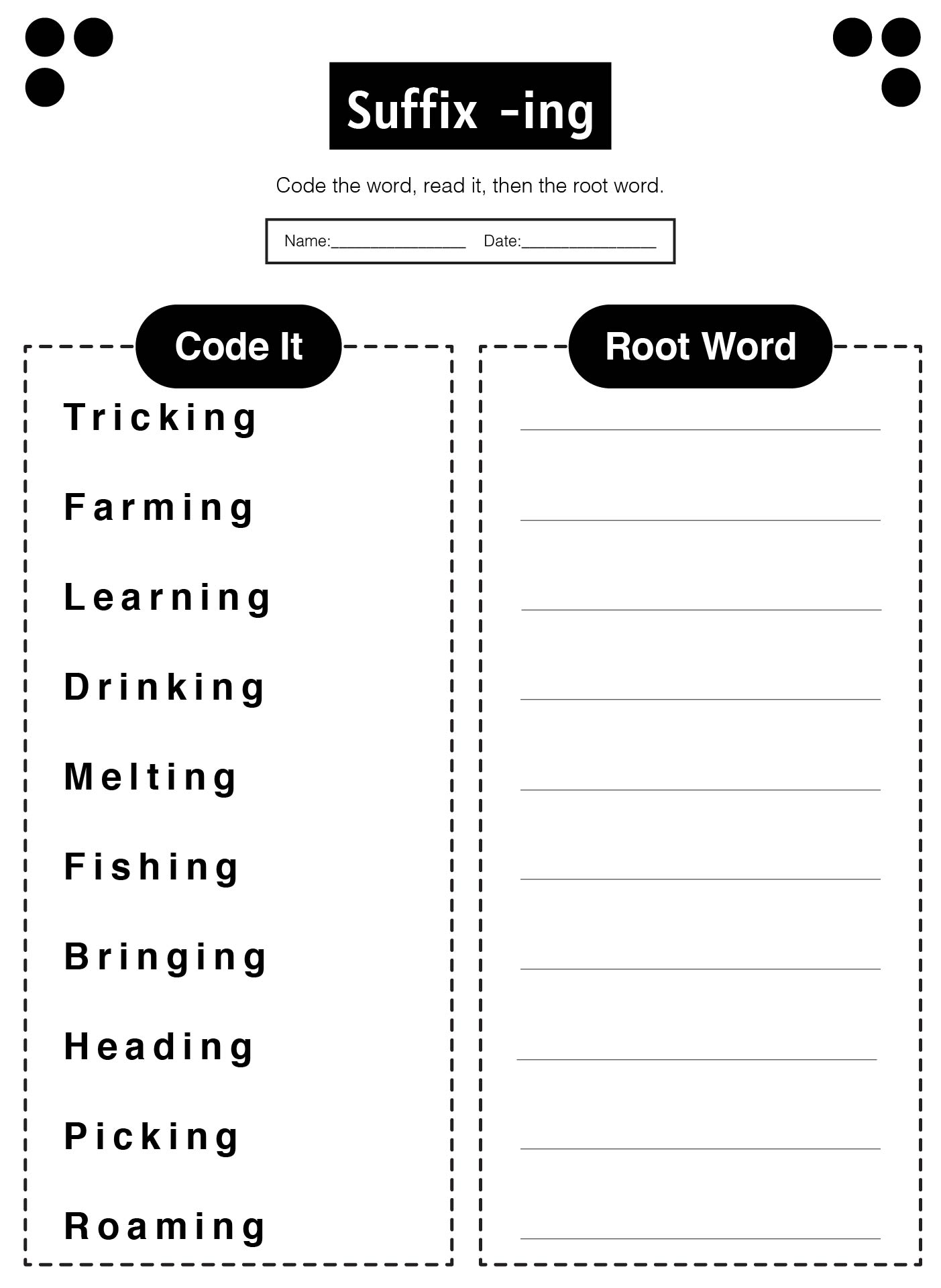 Suffix ING Educational Worksheets for First Graders