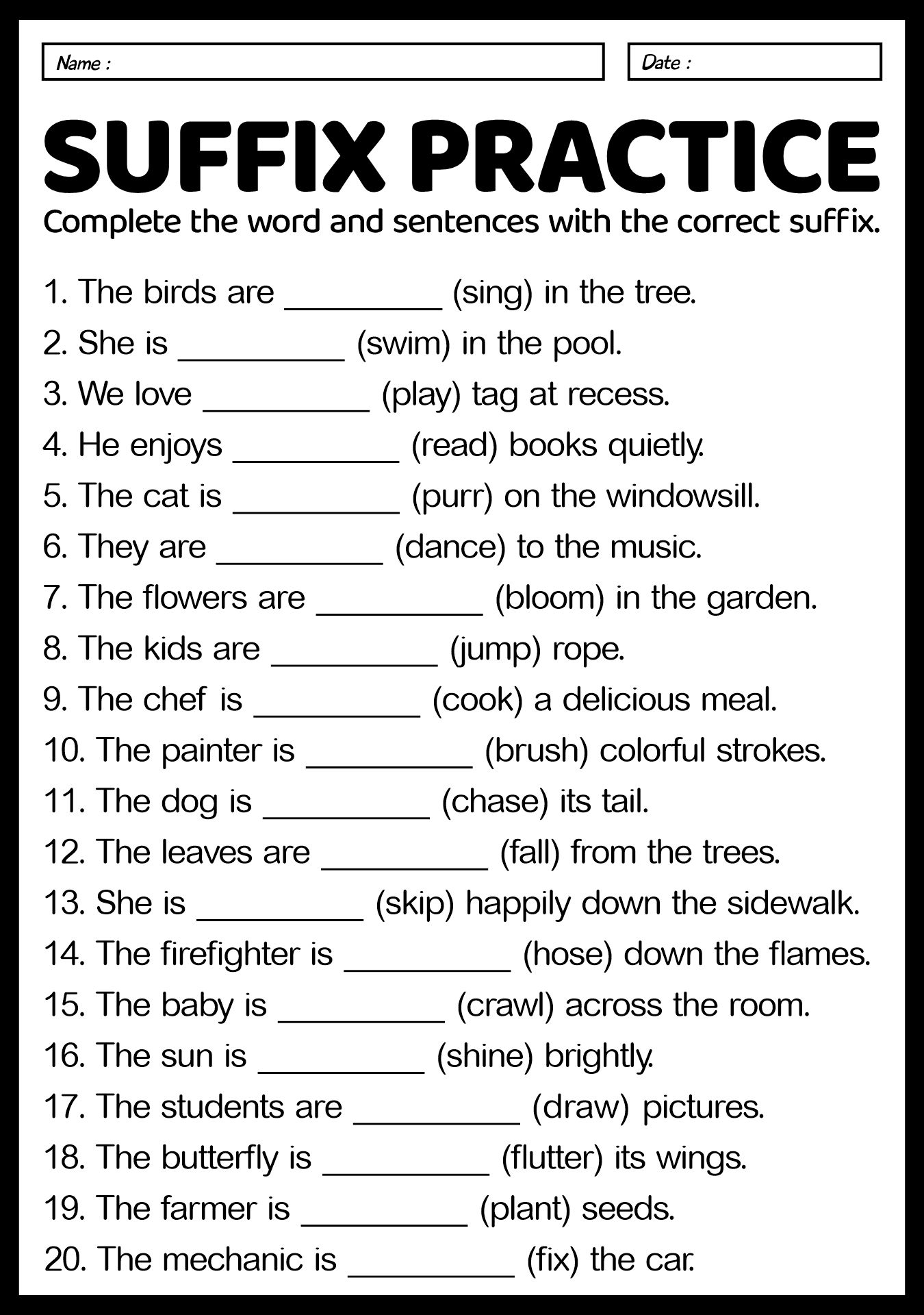 Suffix ING Lessons Worksheets for Grade One