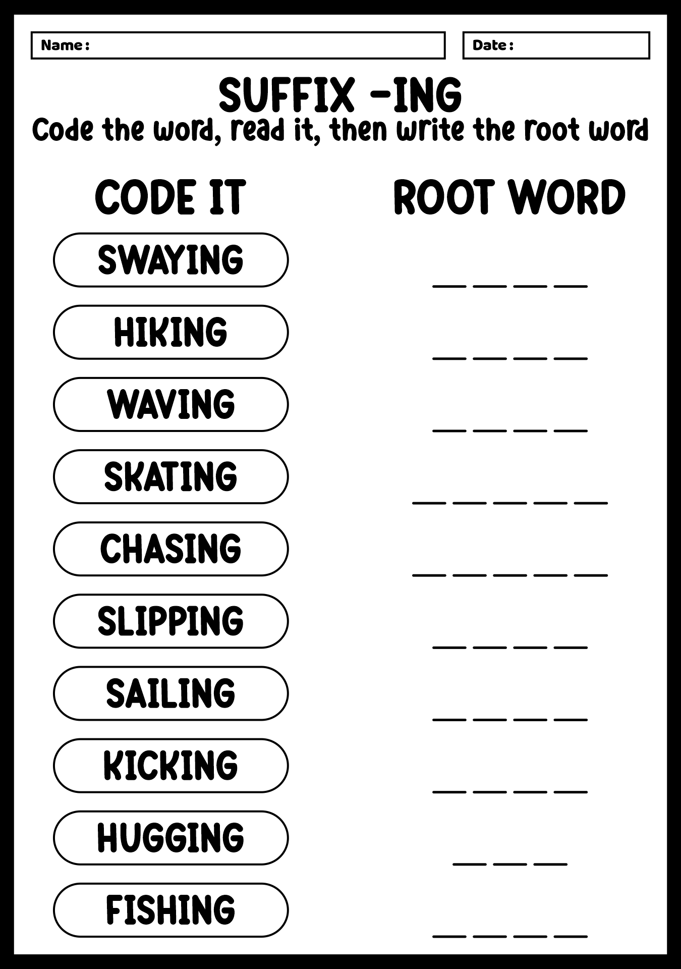 Suffix ING Practice Worksheets for First Graders