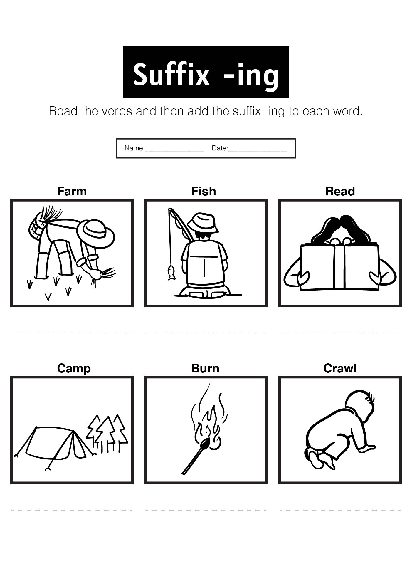 Suffix ING Study Worksheets for 1st Grade