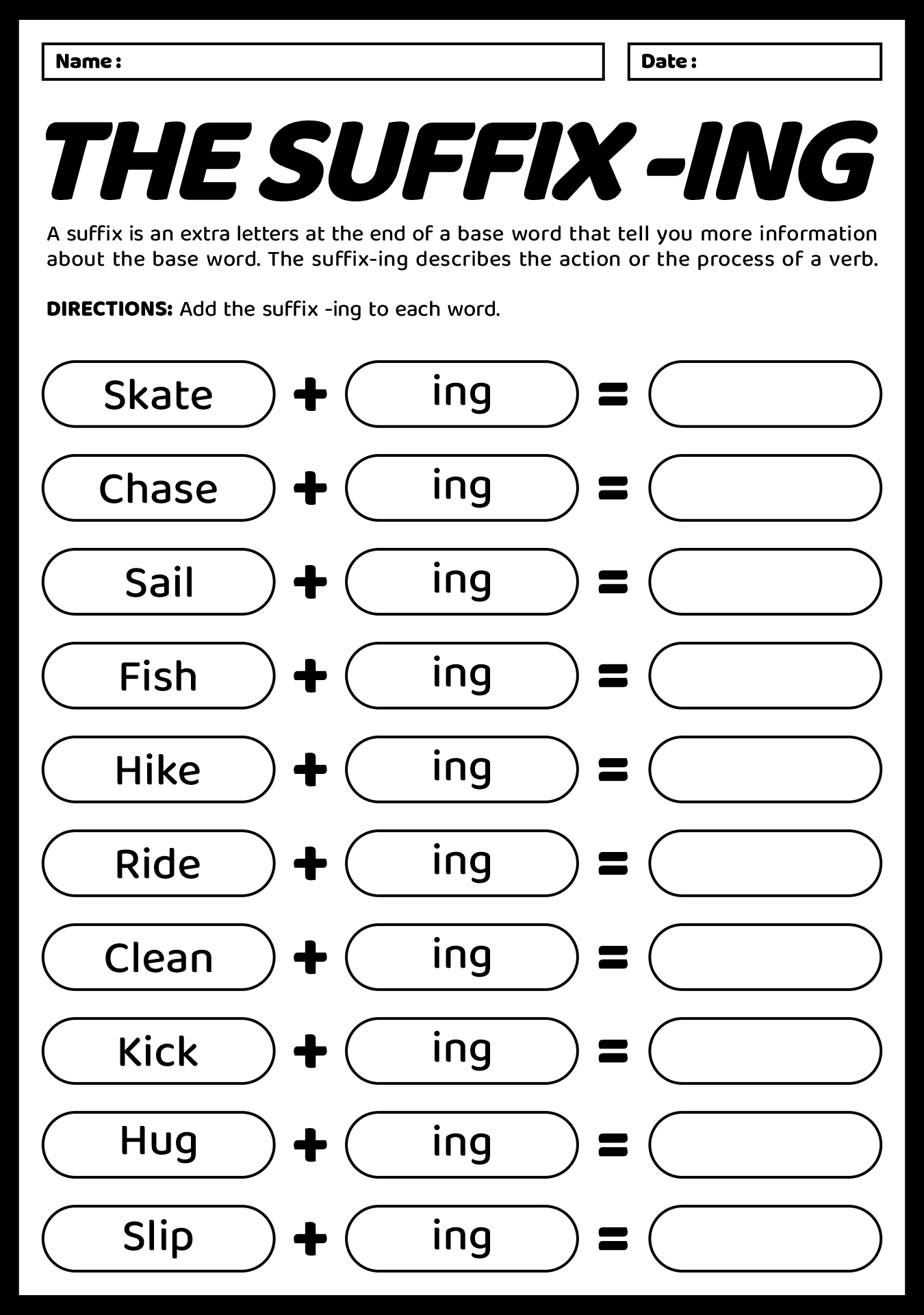 Suffix ING Worksheets Exercises for First Grade Students