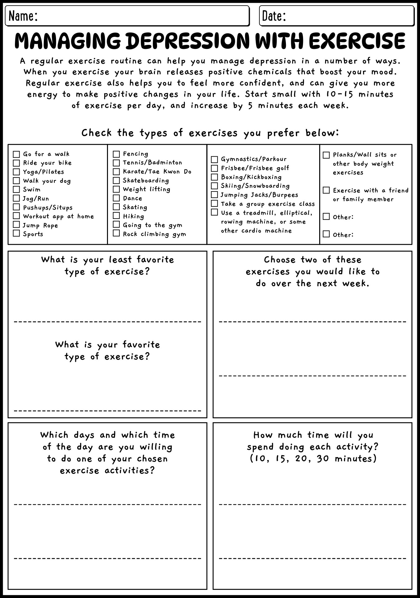 Therapy Worksheets For Depression Management