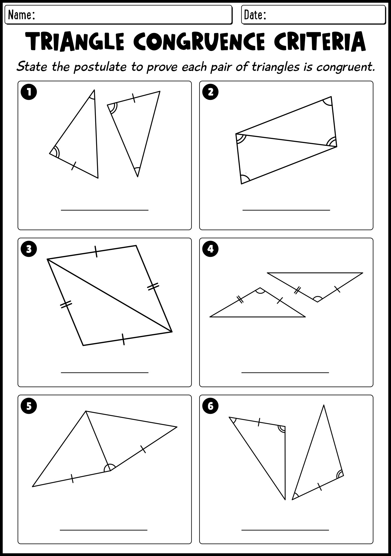 Triangle Congruence Criteria Worksheet