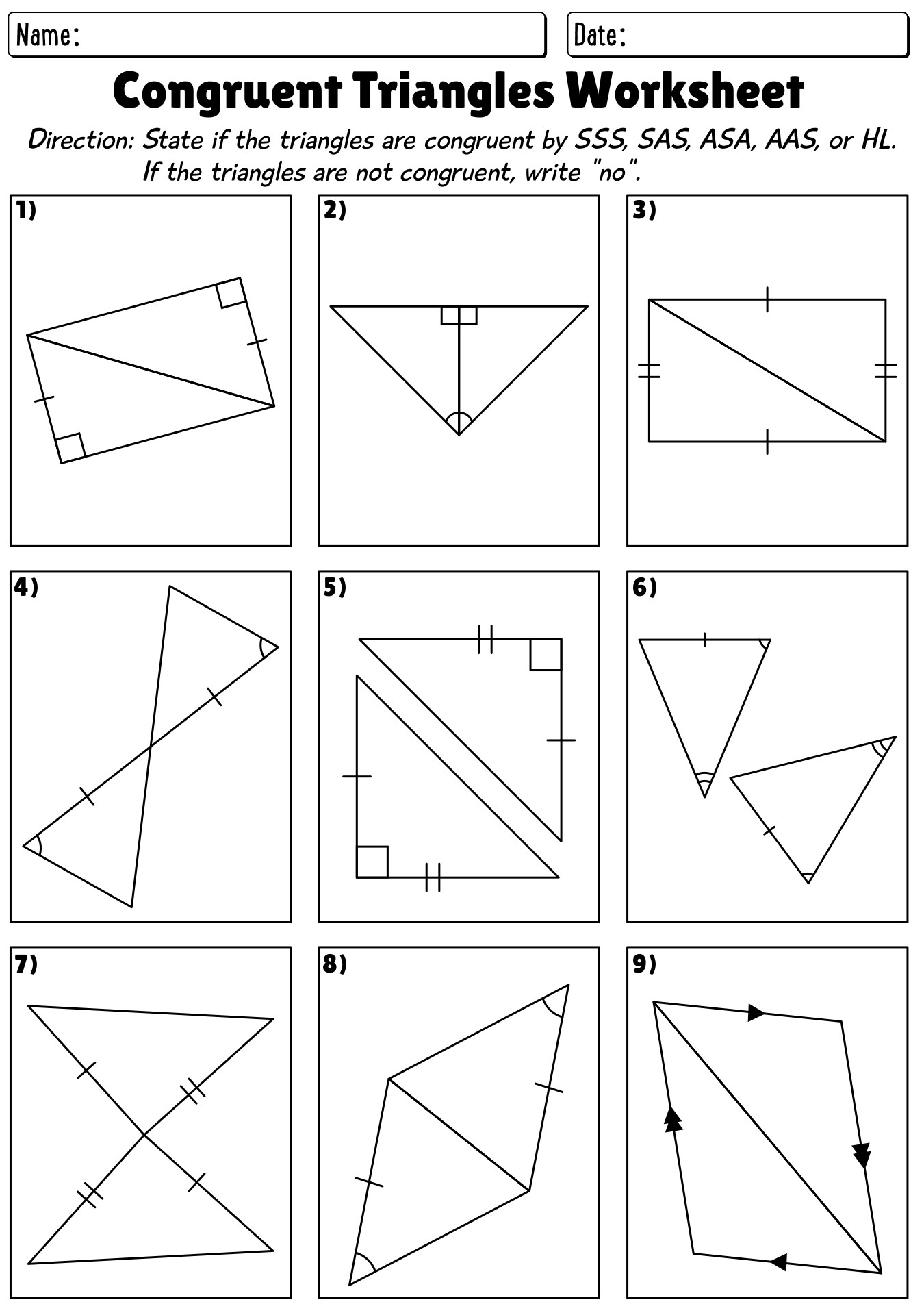 Triangle Congruence Proofs Worksheet