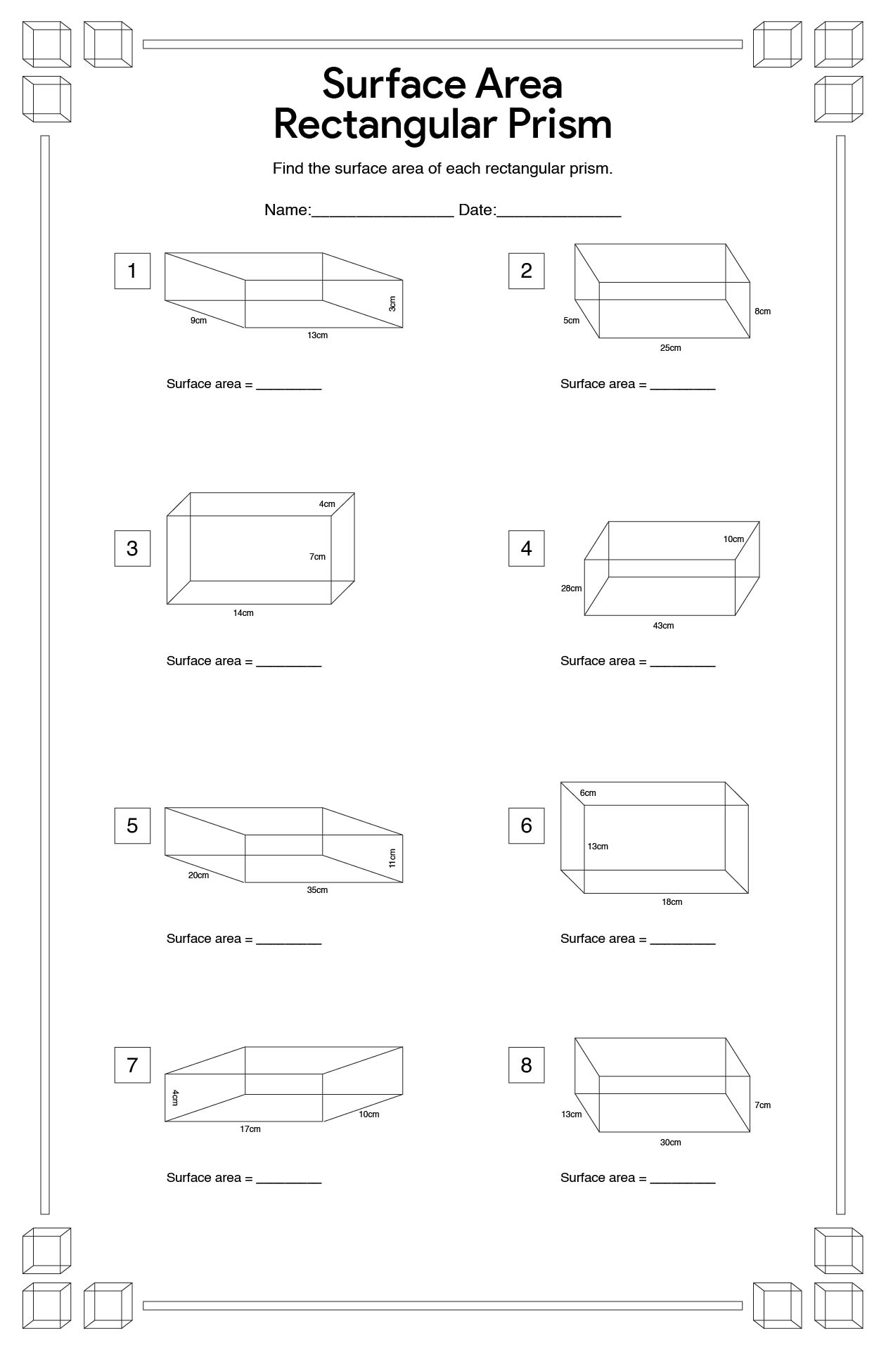 Volume and Surface Area Calculation Activities for Grade 6