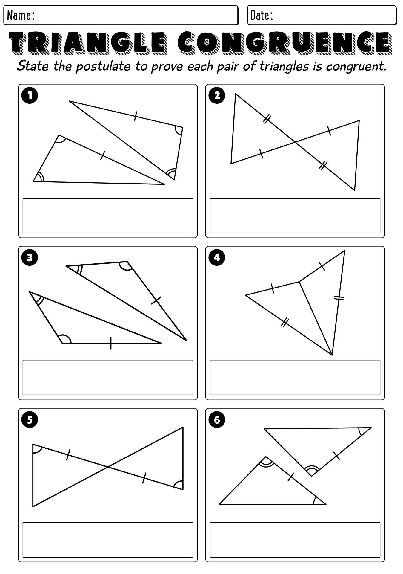 Worksheet Triangle Congruence Theorems