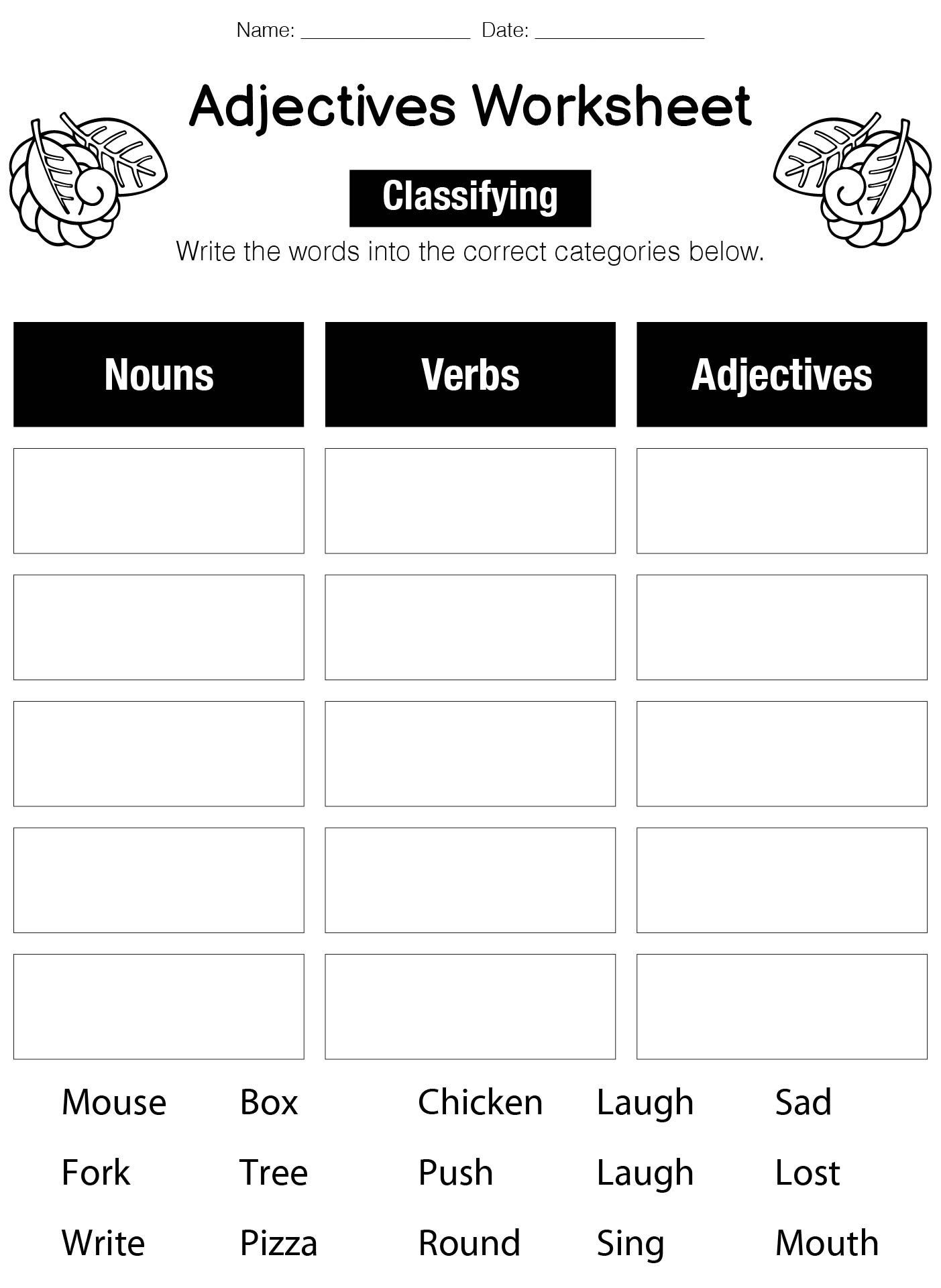 Writing Adjectives Worksheet for 1st Grade