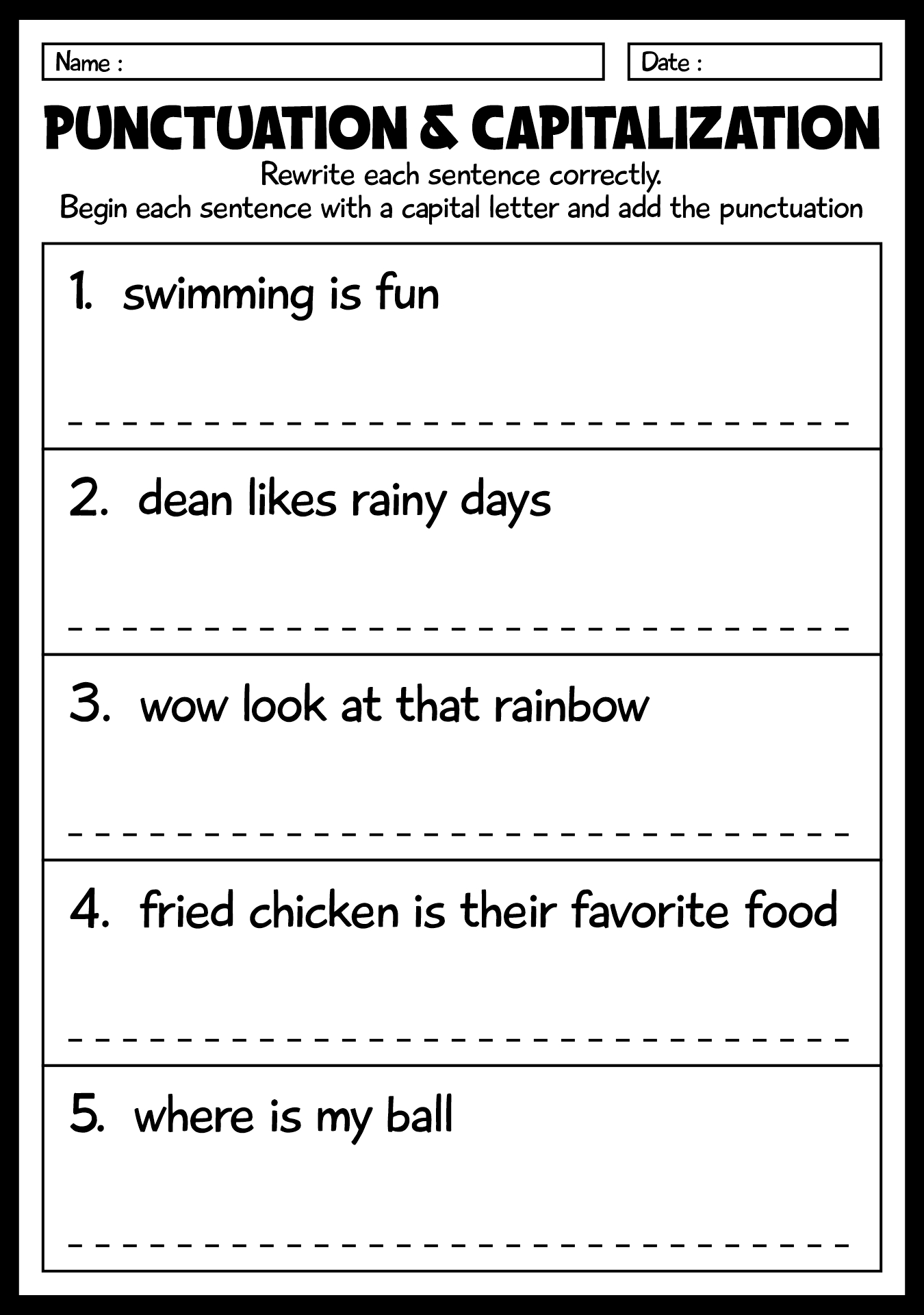 1st Grade Capitalization and Punctuation Worksheets