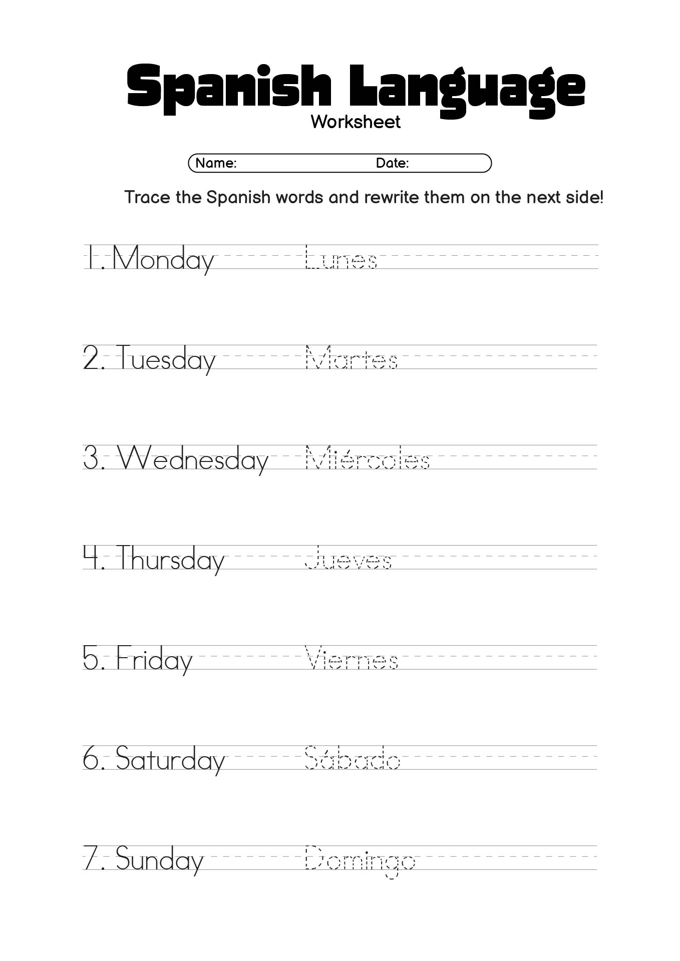 1st Grade Spanish Language Worksheets