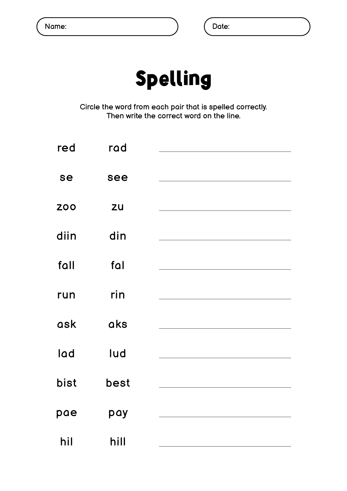 1st Grade Spelling Words Activity Worksheets